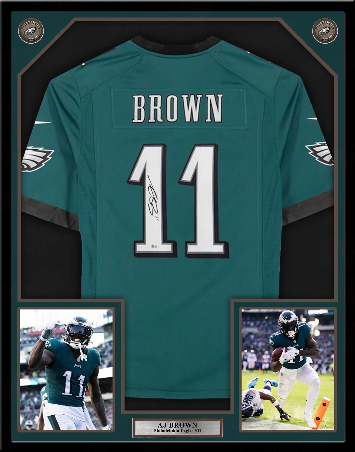 AJ Brown Philadelphia Eagles Autographed Framed Midnight Green Football Jersey - Image 2