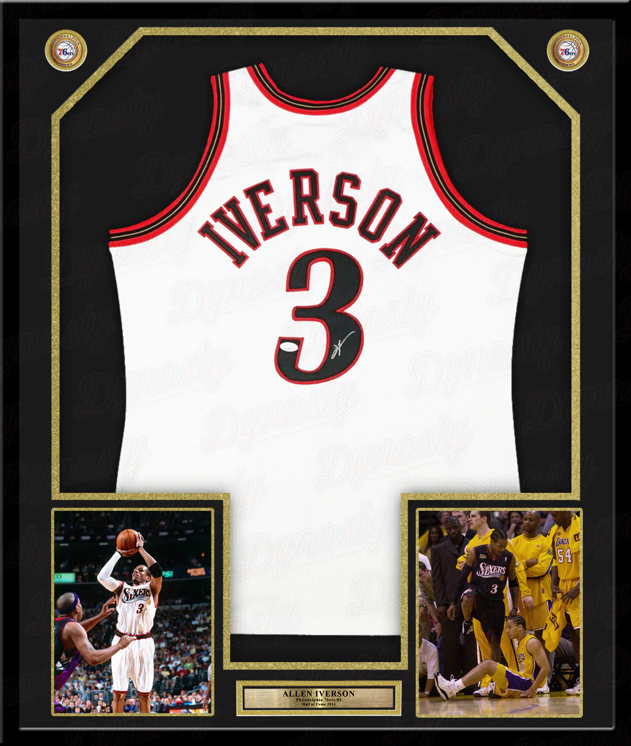 Allen Iverson Philadelphia 76ers Autographed Framed White Mitchell & Ness Basketball Jersey
