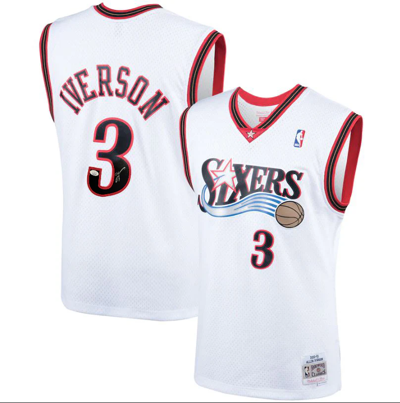 Allen Iverson Philadelphia 76ers Autographed White Mitchell & Ness 2000 Swingman Basketball Jersey