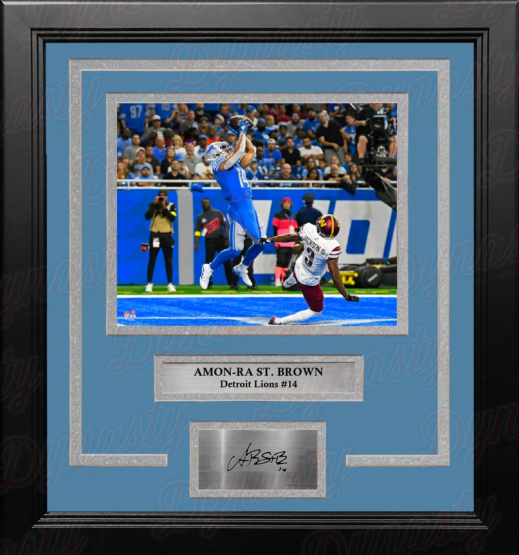 Amon-Ra St. Brown Touchdown Detroit Lions 8" x 10" Framed Football Photo with Engraved Autograph