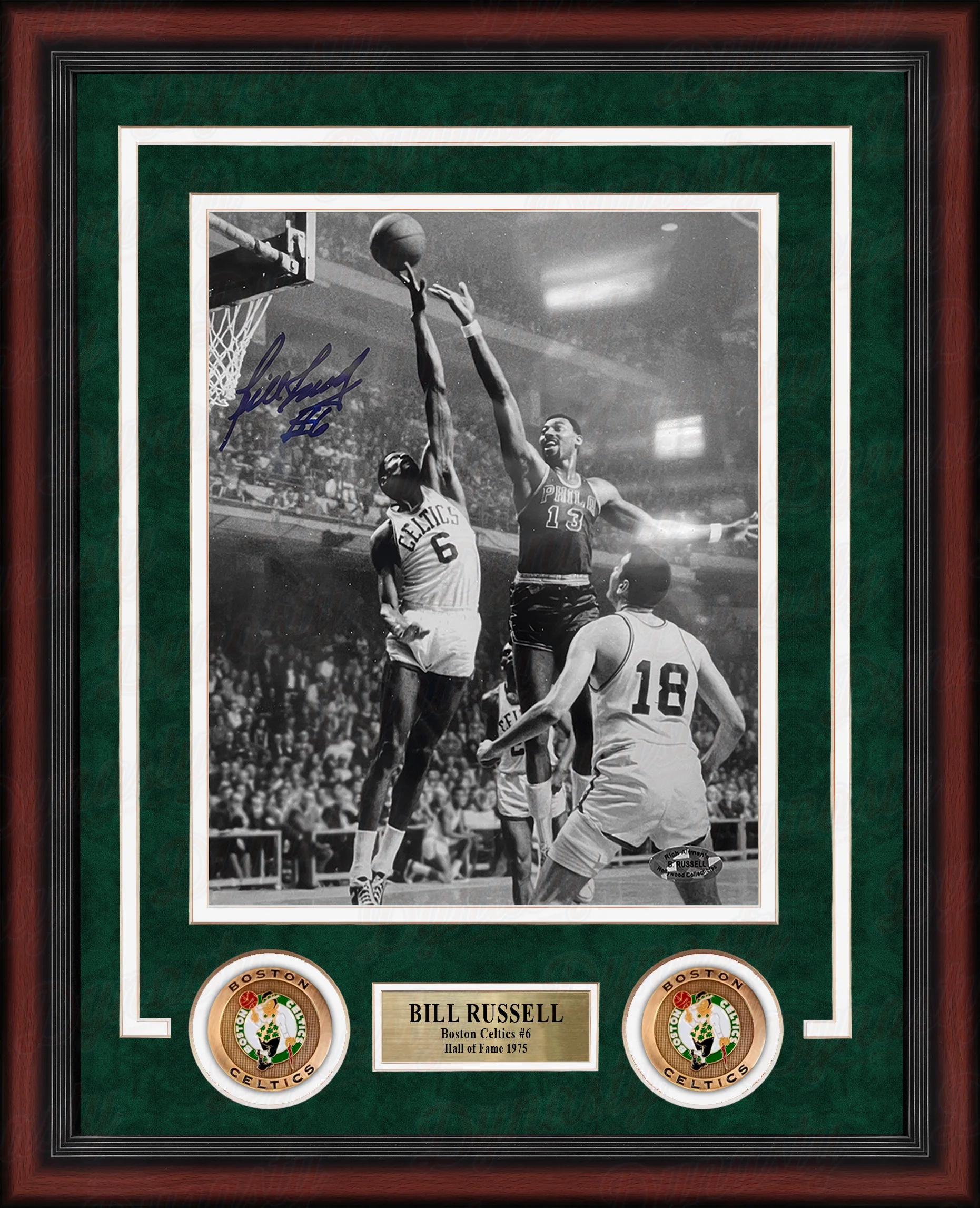 Bill Russell v. Wilt Boston Celtics Autographed 8" x 10" Framed Black & White Basketball Photo - Image 2