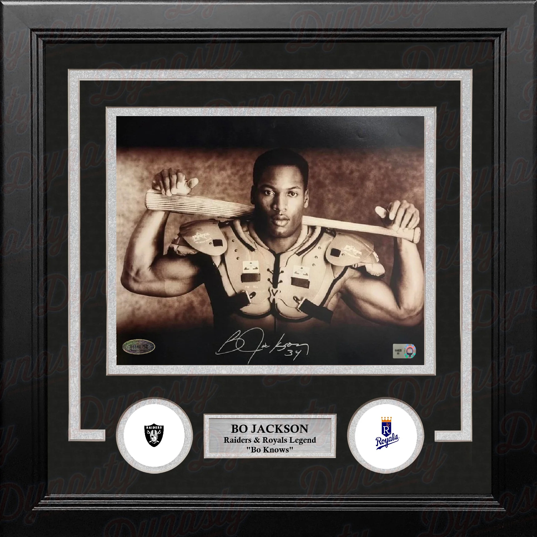 Bo Jackson Shoulderpads & Bat Autographed 8" x 10" Framed Photo