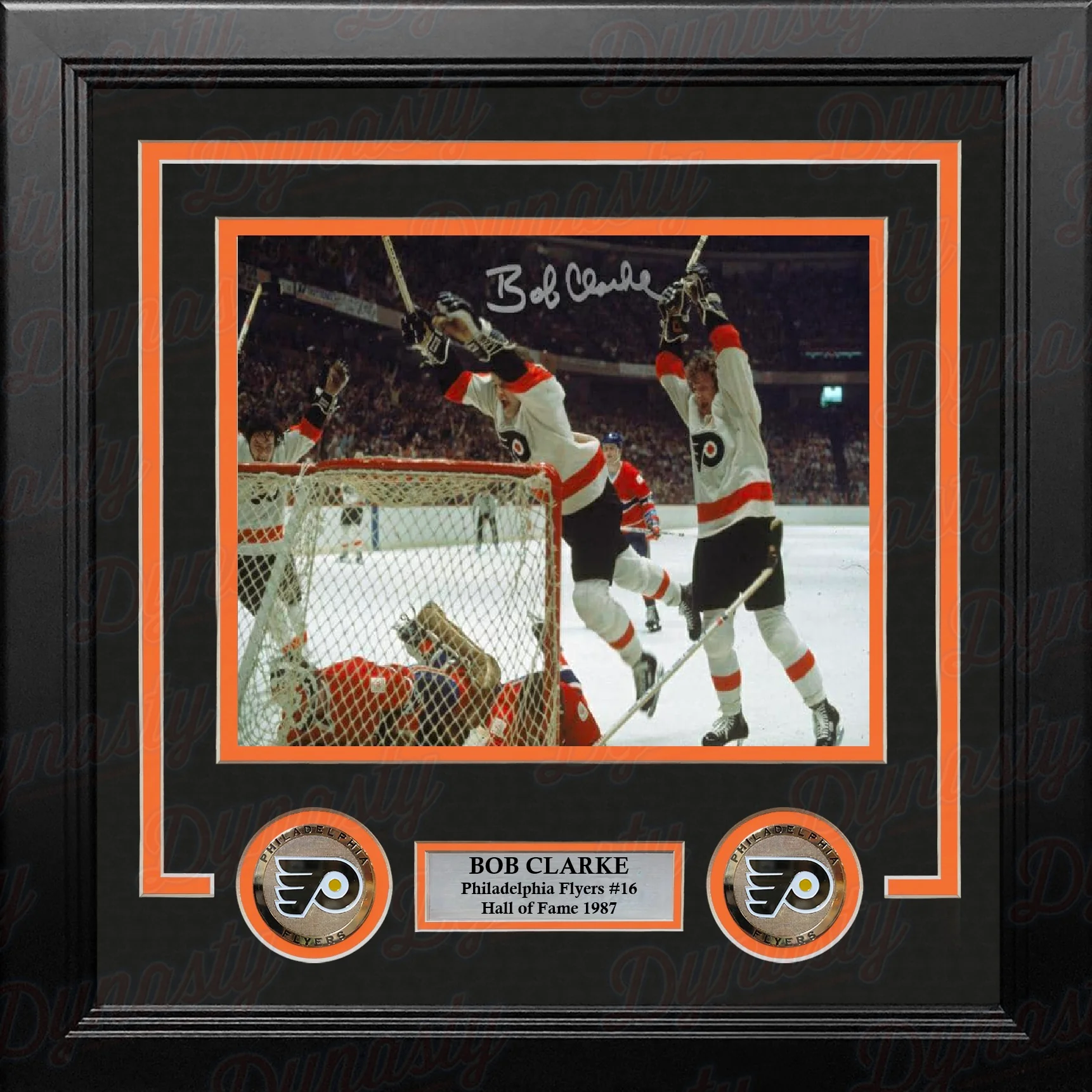 Bob Clarke Philadelphia Flyers LCB Line Dive Autographed 8"x10" Framed Photo