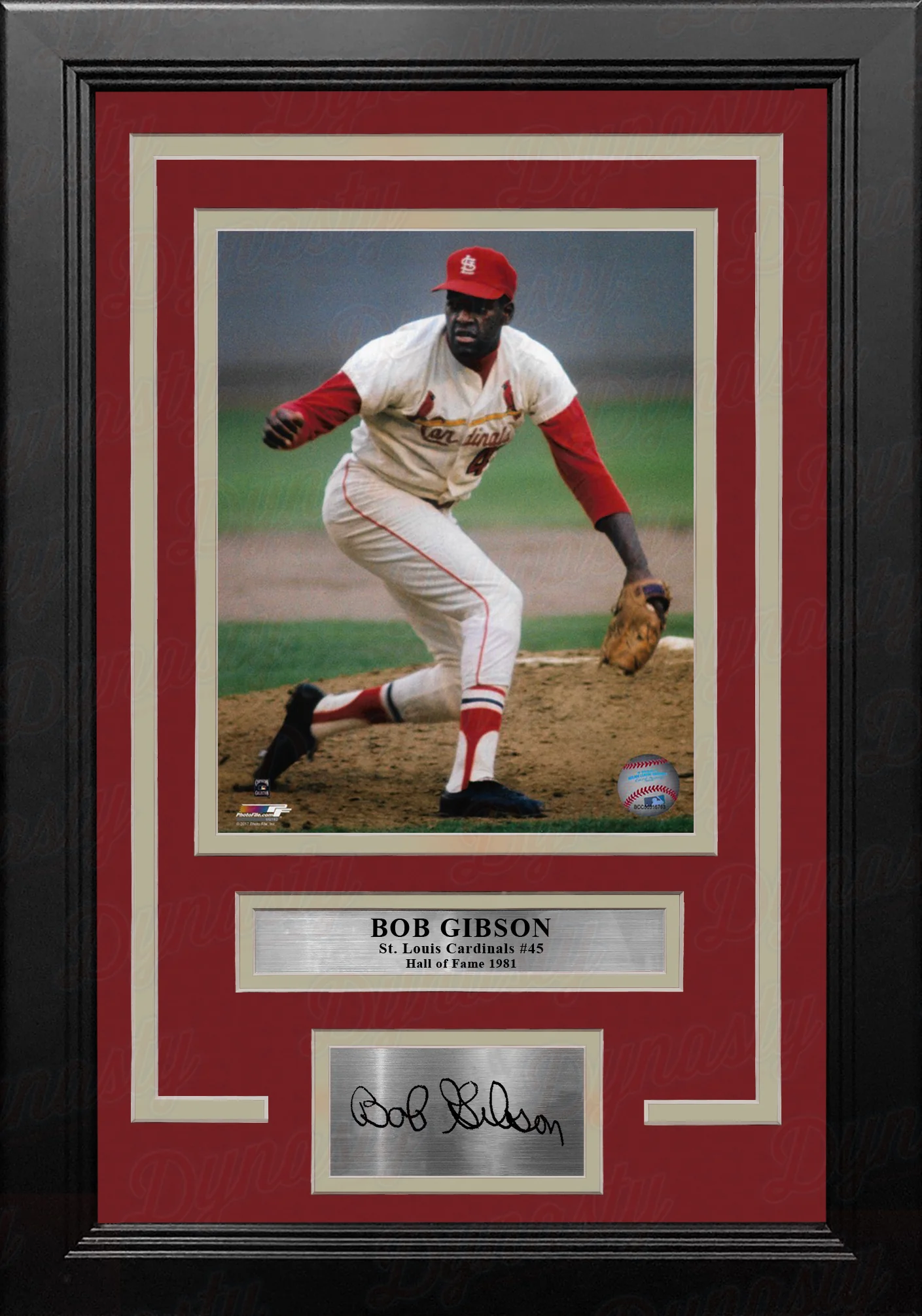 Bob Gibson in Action St. Louis Cardinals 8" x 10" Framed Photo with Engraved Autograph - Image 2