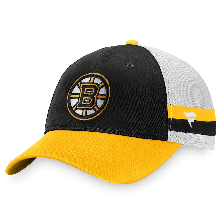 Boston Bruins Breakaway Striped Trucker Snapback Hat - Black/Gold