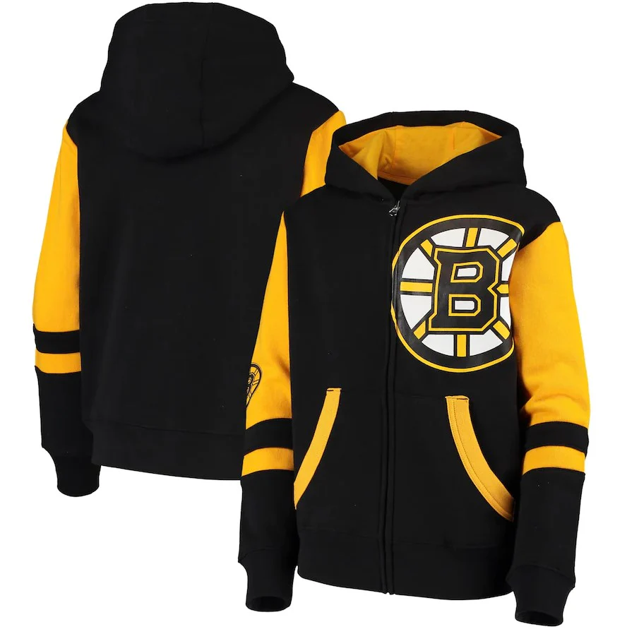 Boston Bruins Youth Faceoff Colorblocked Fleece Full-Zip Hoodie Jacket - Black