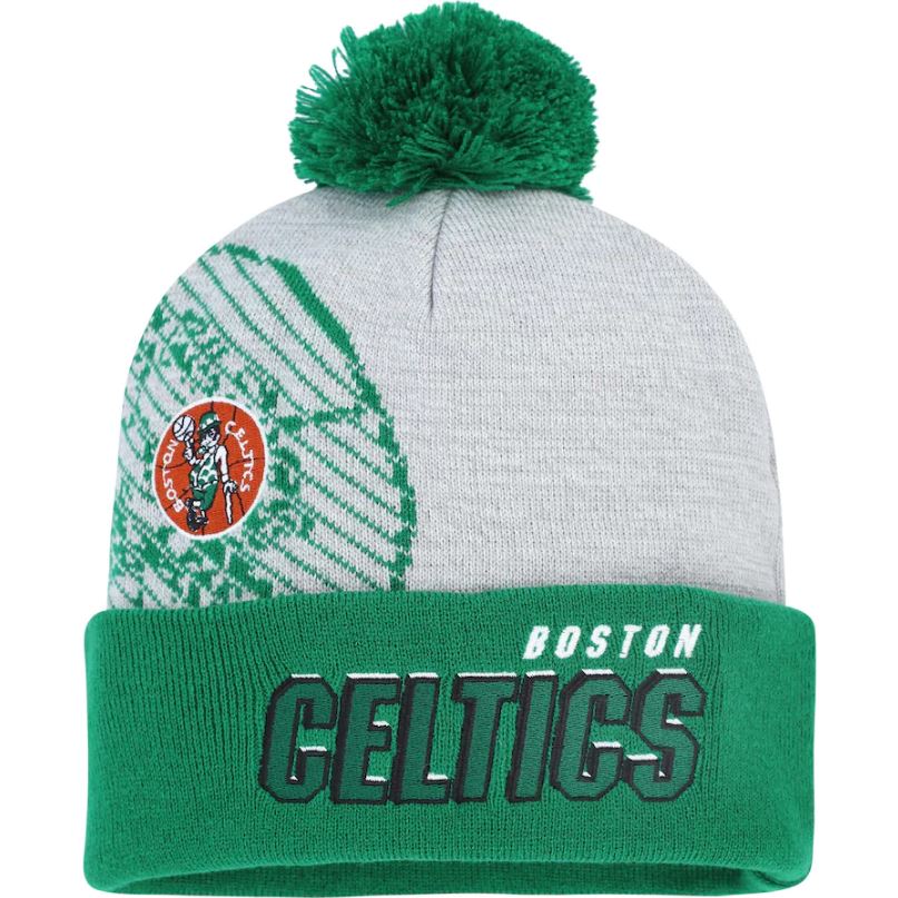 Boston Celtics Mitchell & Ness Gray Hardwood Classics Draft Cuffed Knit Hat with Pom