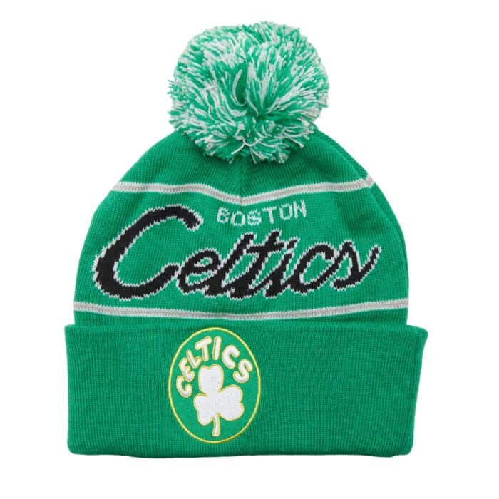 Boston Celtics Hardwood Classics Script Pom Beanie Knit Hat