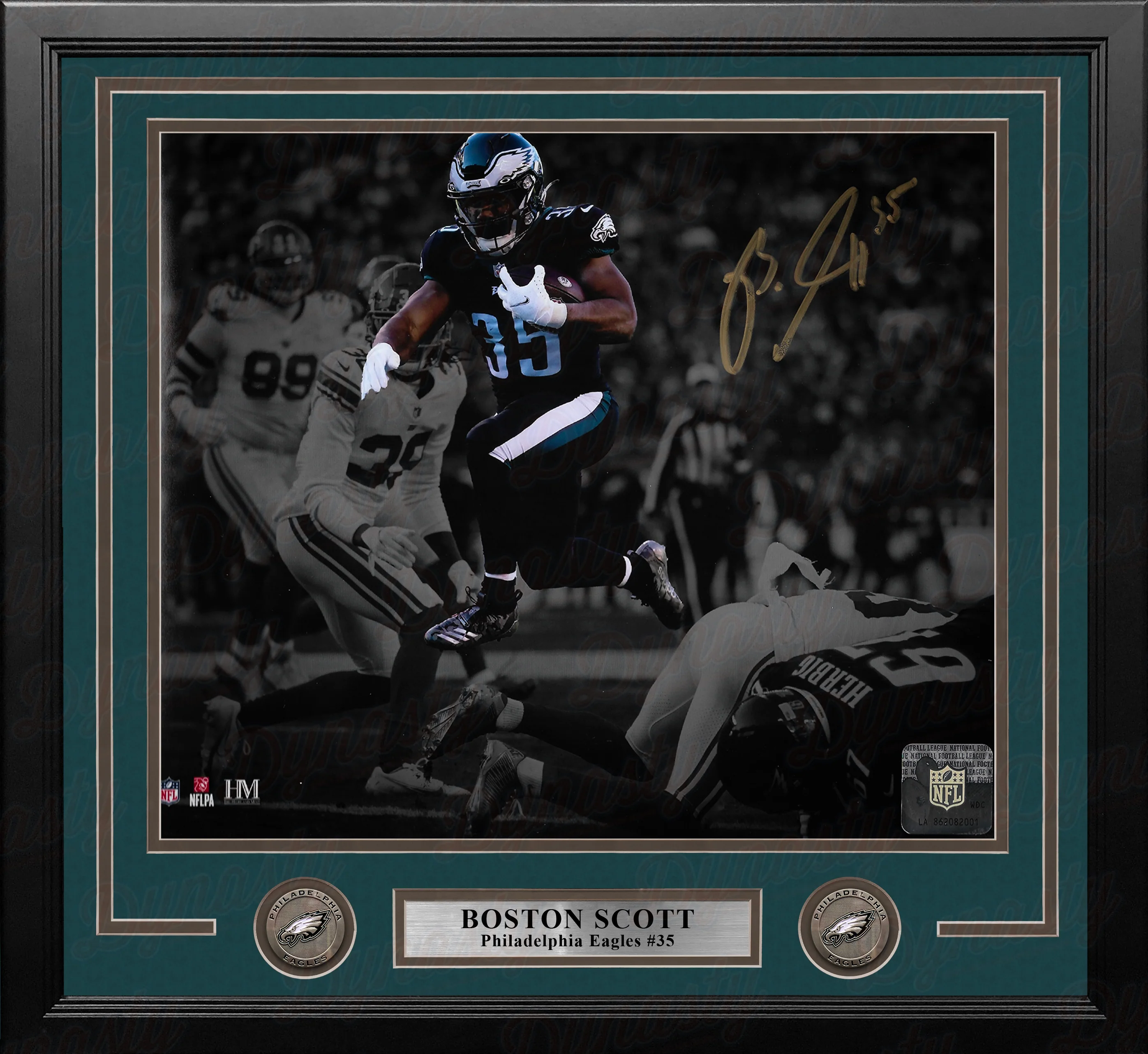 Boston Scott in Action Philadelphia Eagles Autographed 16" x 20" Framed Blackout Football Photo