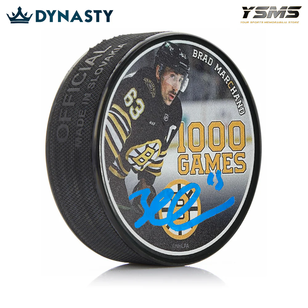 Brad Marchand Autographed Boston Bruins 1000 Games Commemorative Hockey Puck