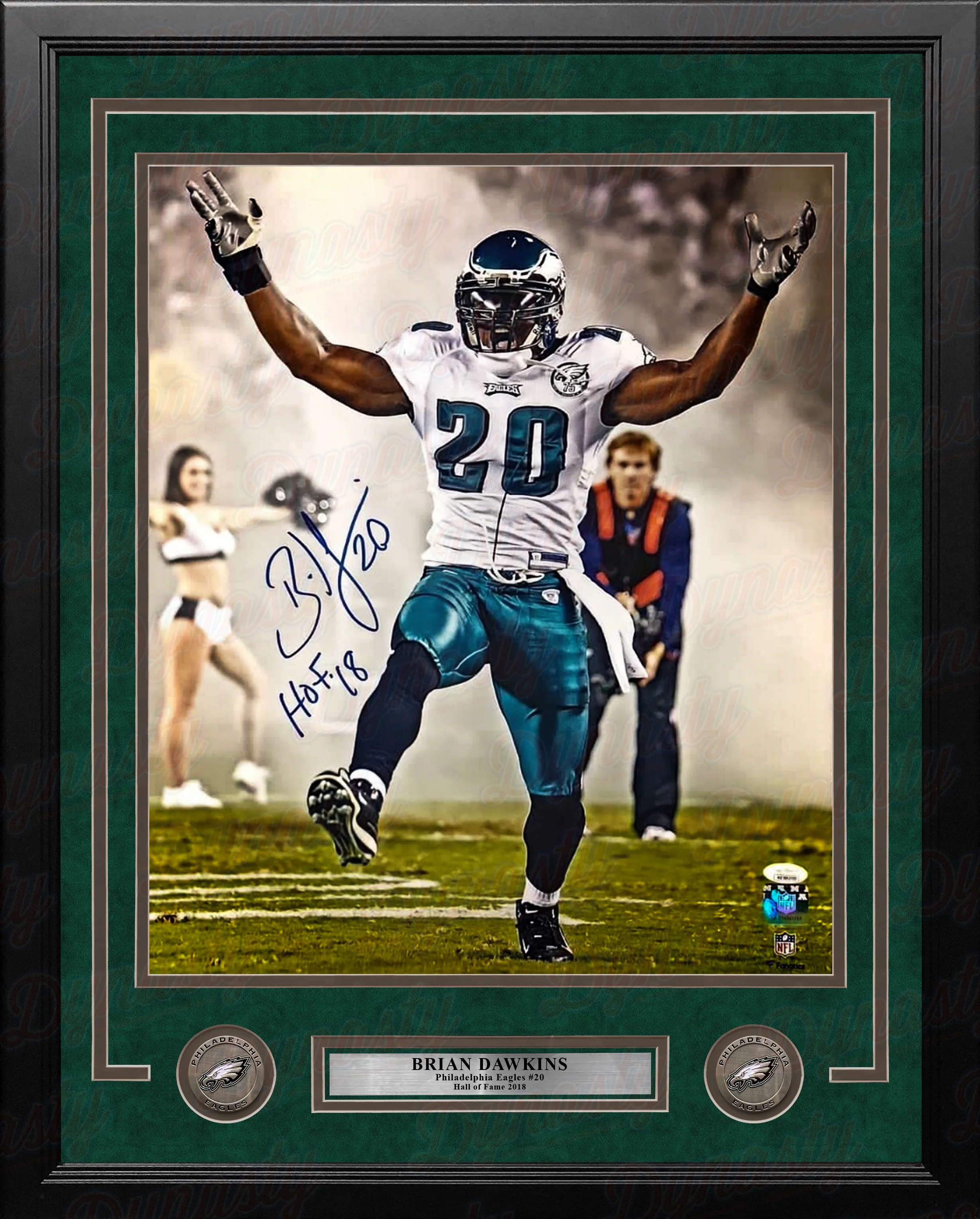 Brian Dawkins Philadelphia Eagles Smoke Entrance Autographed Framed Football Photo - Image 5