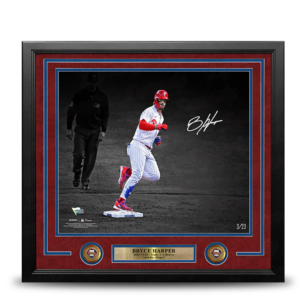 Bryce Harper Stares Down Arcia Philadelphia Phillies Autographed 16x20 Framed Blackout Photo - #3/23