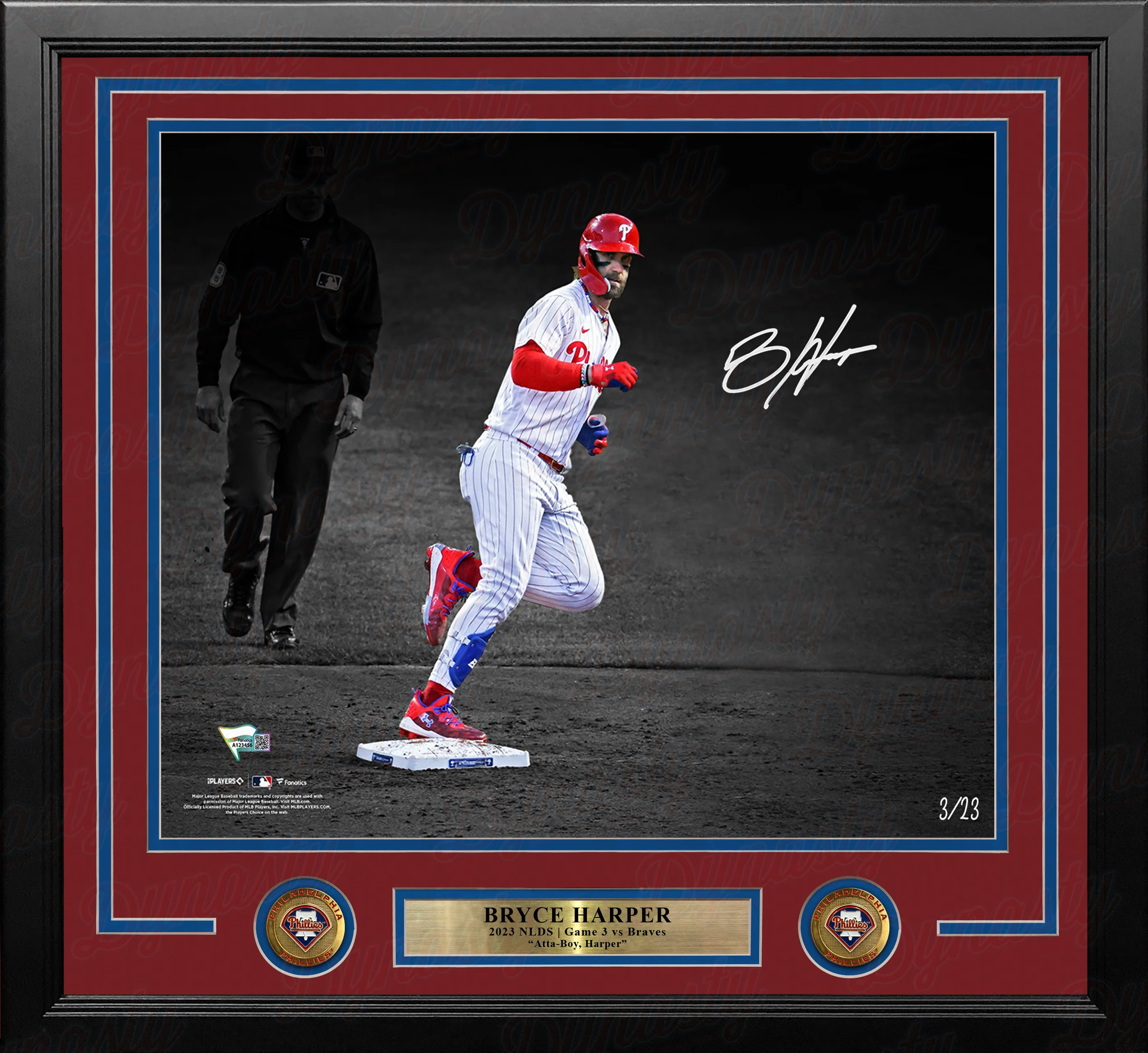 Bryce Harper Stares Down Arcia Philadelphia Phillies Autographed 16x20 Framed Blackout Photo - #3/23 - Image 2