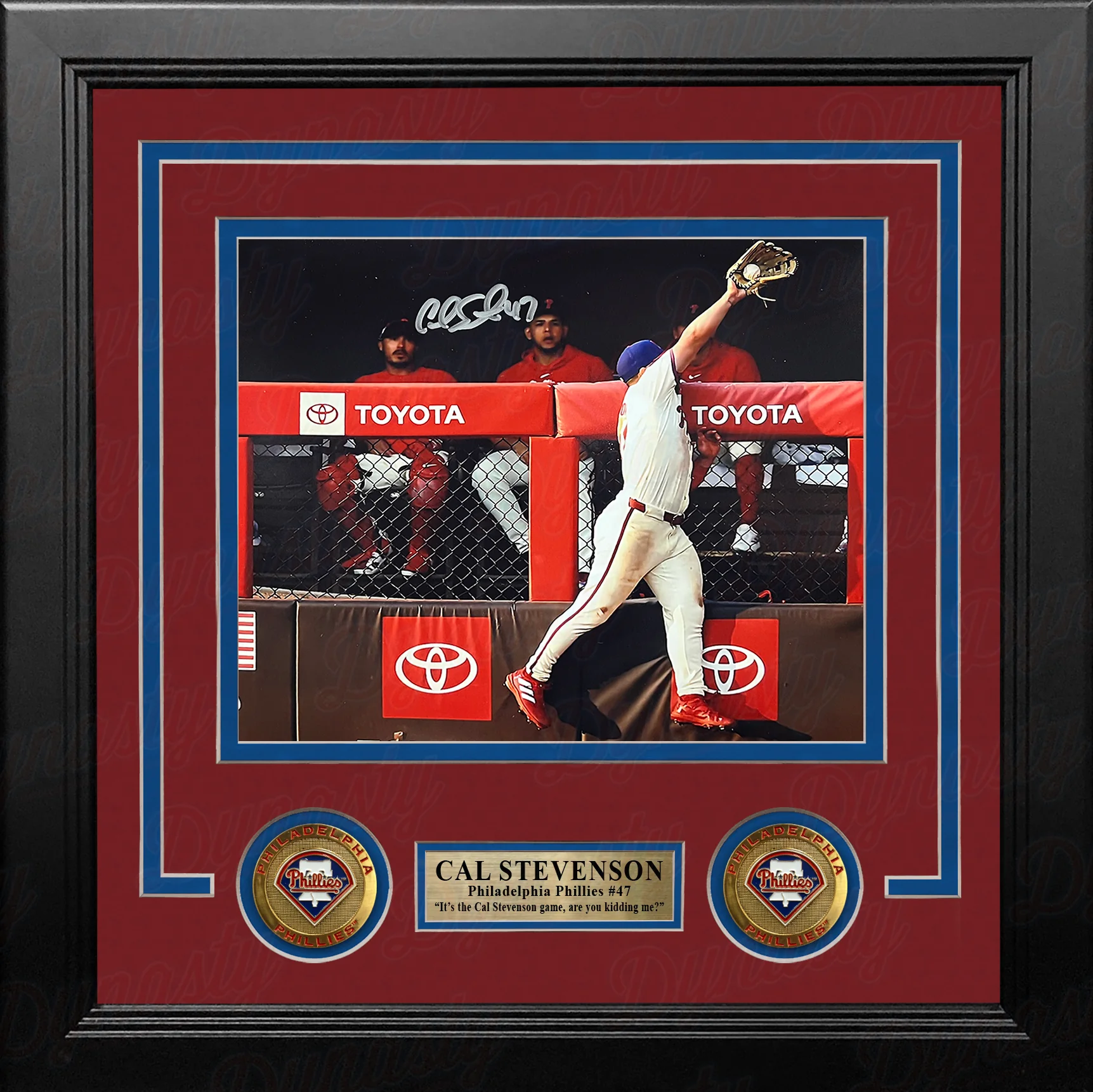 Cal Stevenson Robs the Mets Philadelphia Phillies Autographed 8" x 10" Framed Baseball Photo - Image 2
