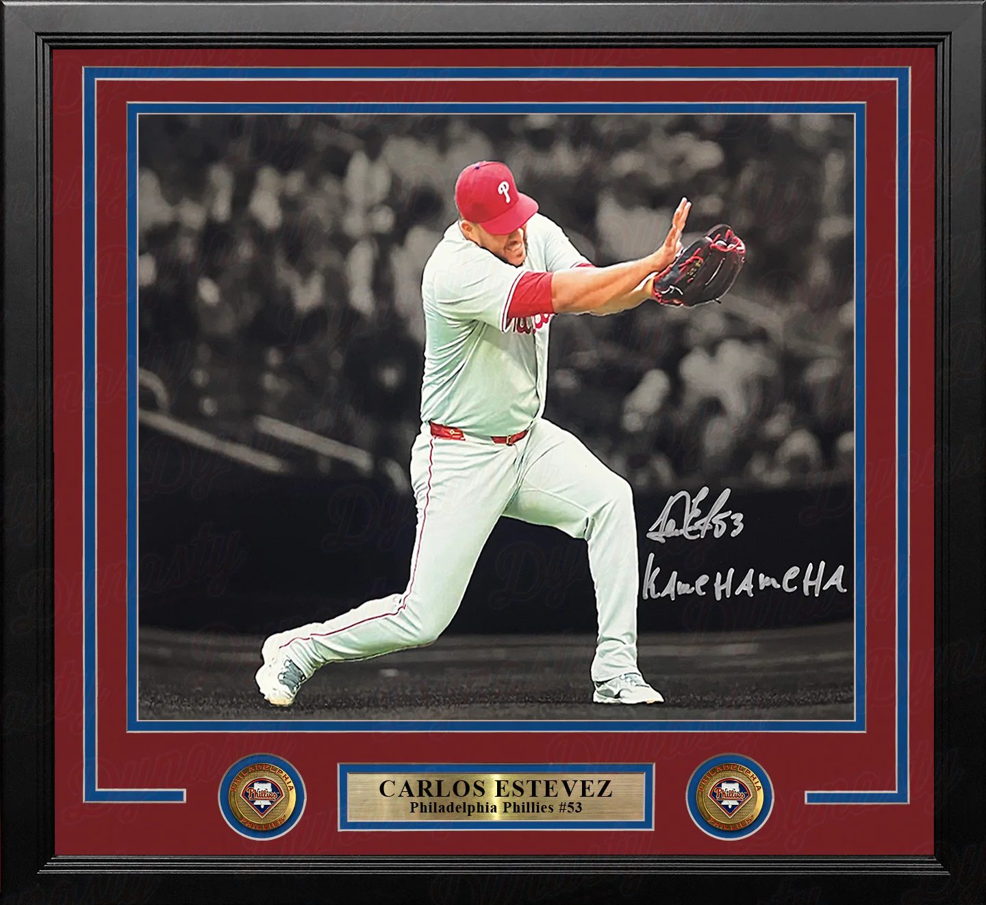 Carlos Estevez Pose Autographed Philadelphia Phillies 11" x 14" Framed Blackout Photo with Kamehameha Inscription - Image 2