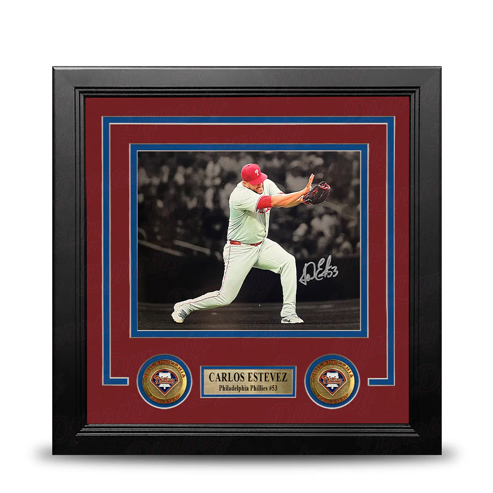 Carlos Estevez Kamehameha Pose Autographed Philadelphia Phillies 8" x 10" Framed Blackout Photo