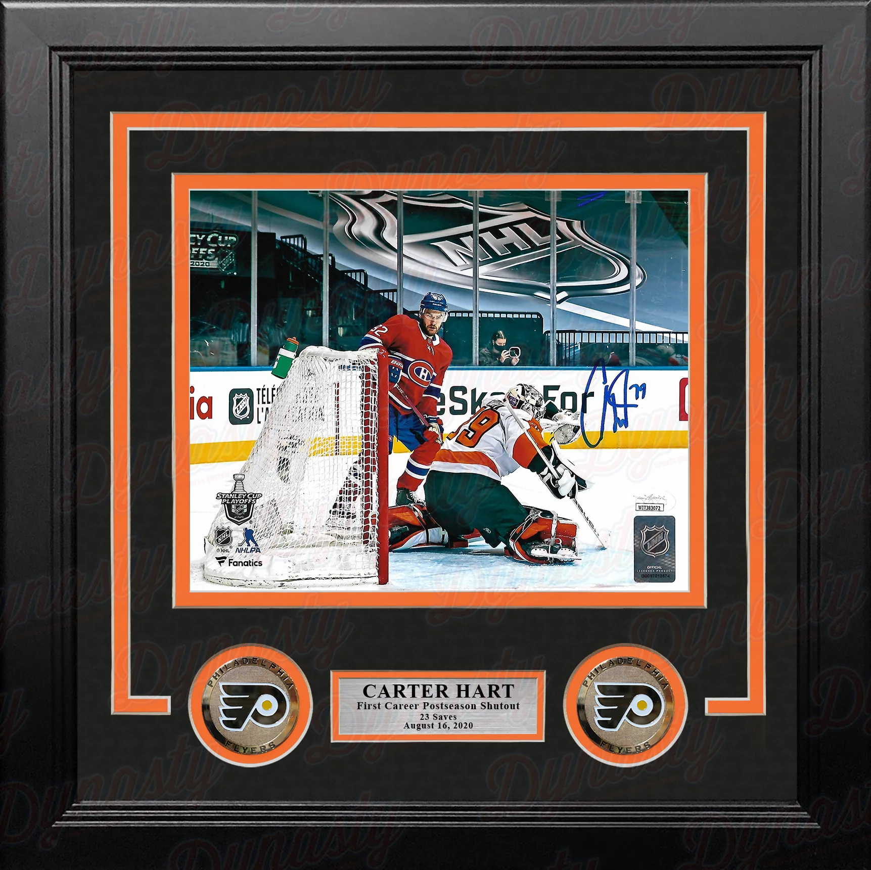 Carter Hart First Career Playoff Shutout Philadelphia Flyers Autographed Framed Hockey Photo