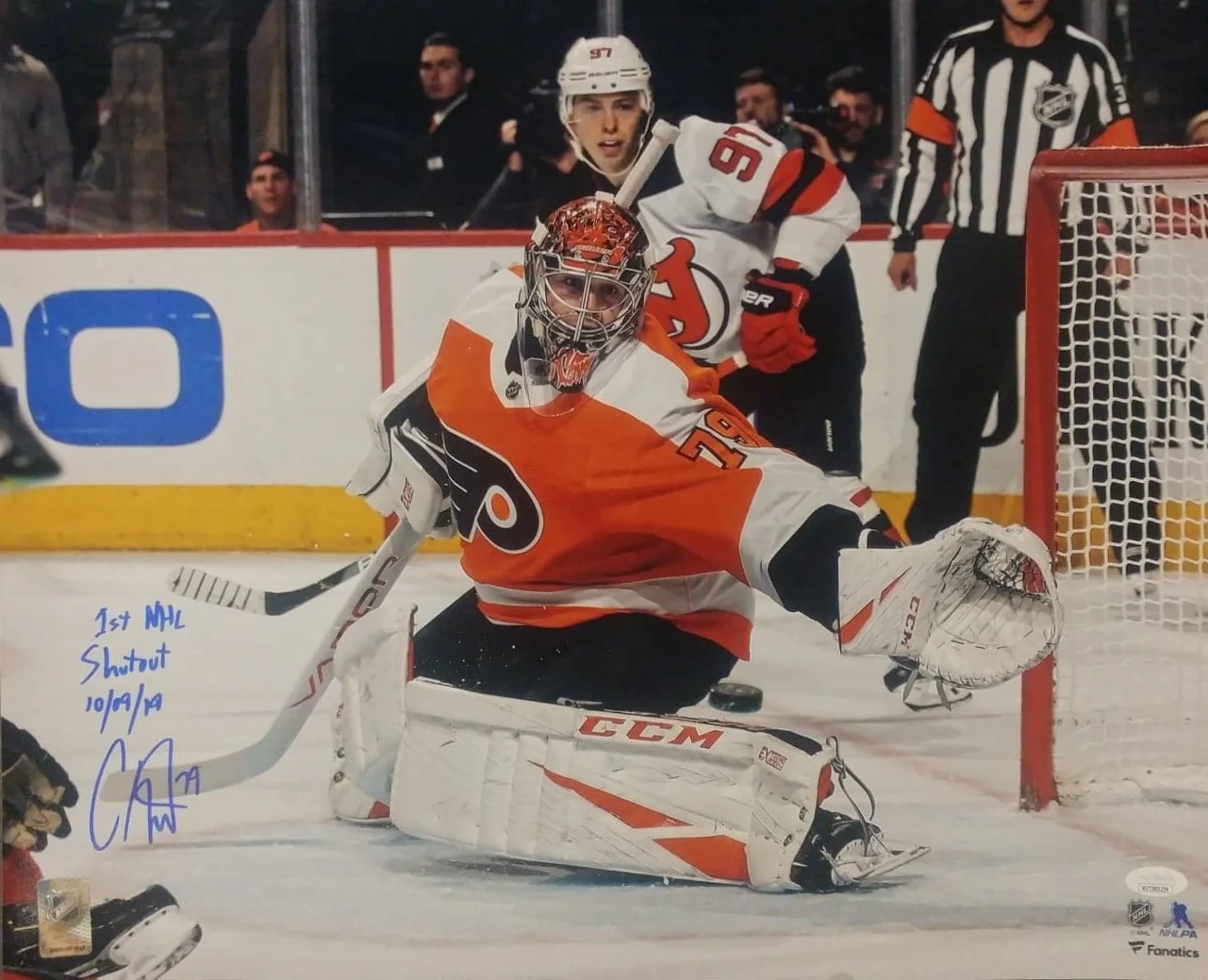 Carter Hart Philadelphia Flyers First Career Shutout Autographed NHL Hockey Photo - Image 3