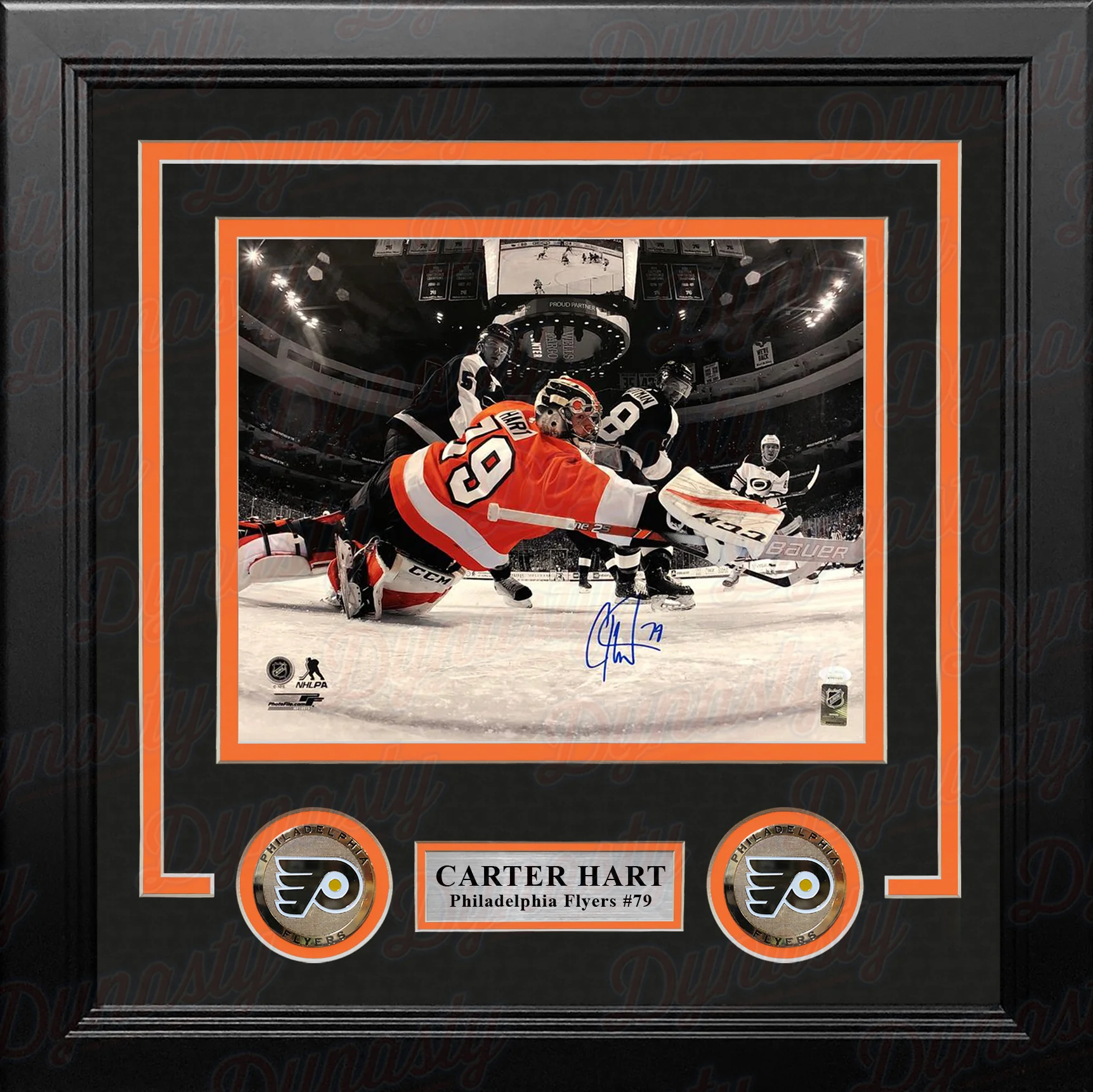 Carter Hart Philadelphia Flyers Spotlight Net Cam Autographed Framed Hockey Photo