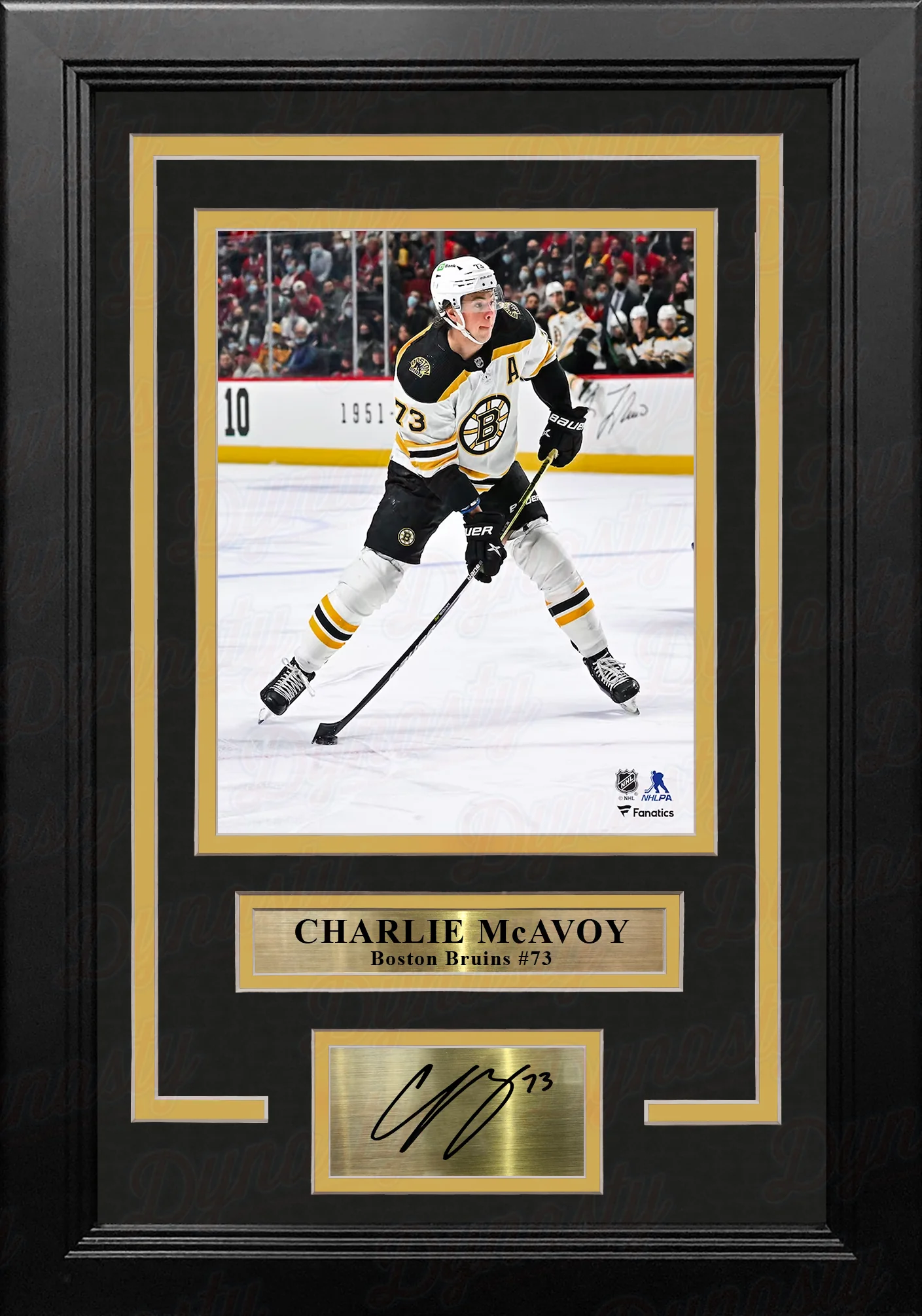 Charlie McAvoy in Action Boston Bruins 8" x 10" Vertical Framed Hockey Photo with Engraved Autograph