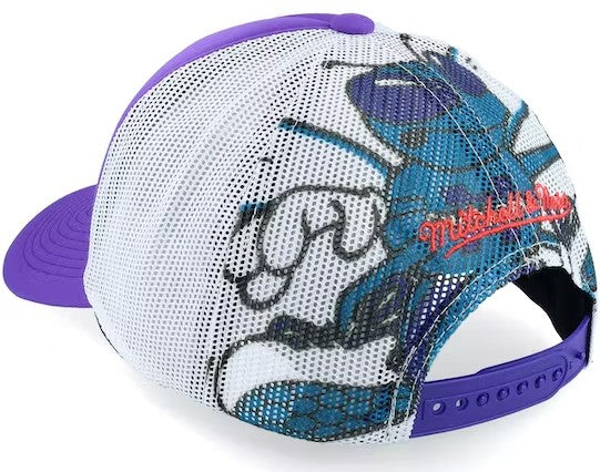 Charlotte Hornets Mitchell & Ness Off The Backboard Purple/White Trucker Snapback Hat - Image 3