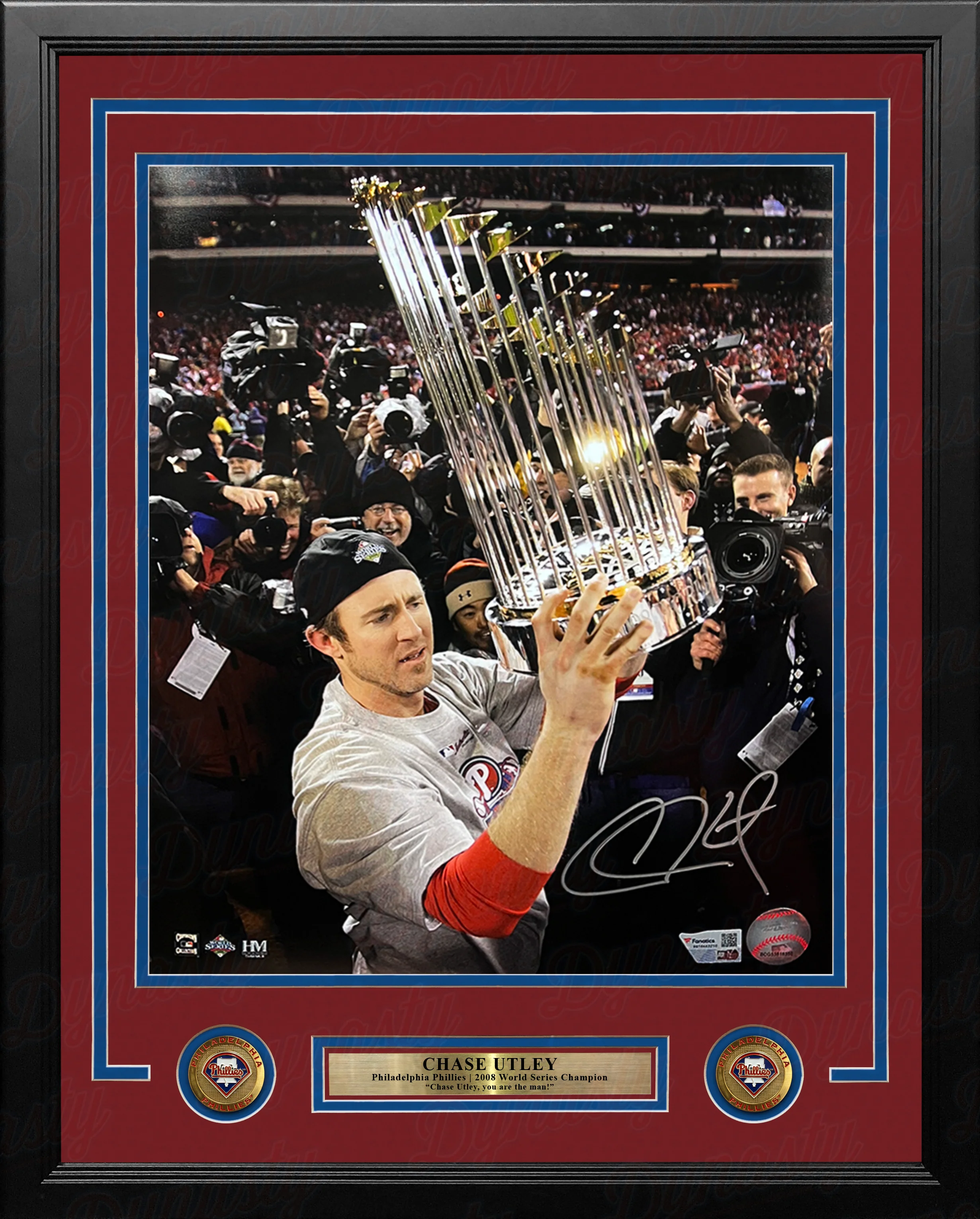 Chase Utley 2008 World Series Trophy Philadelphia Phillies Autographed 11" x 14" Framed Baseball Photo - Image 2
