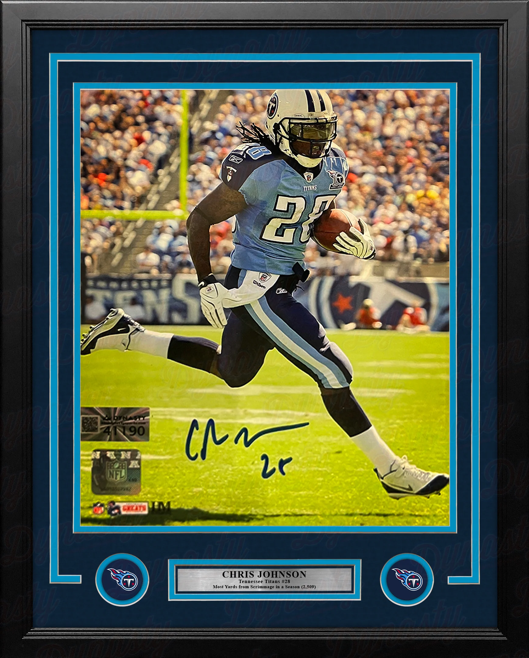 Chris Johnson in Action Tennessee Titans Autographed 16" x 20" Framed Football Photo - Image 2
