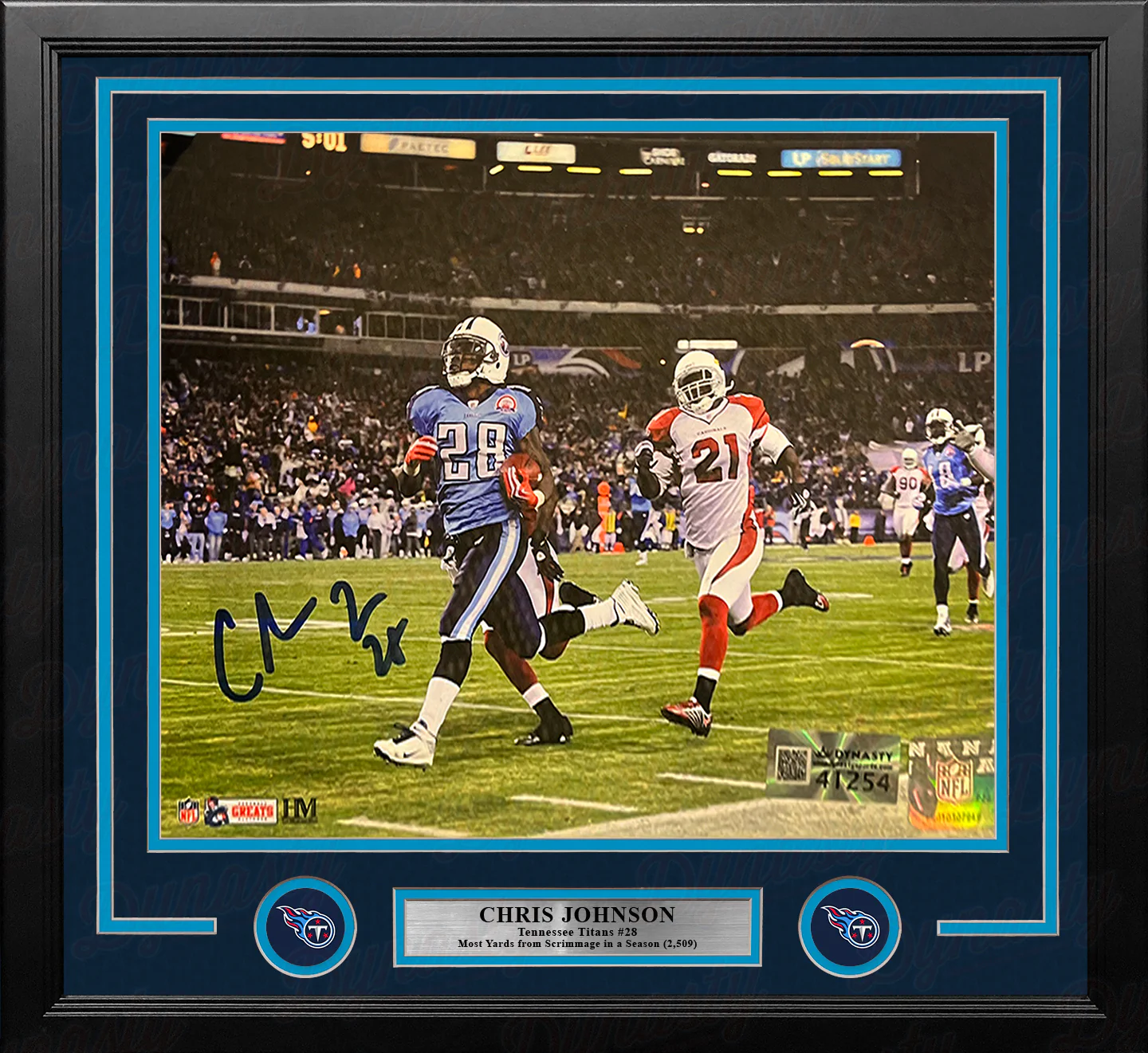 Chris Johnson Sideline Run Tennessee Titans Autographed 16" x 20" Framed Football Photo - Image 2