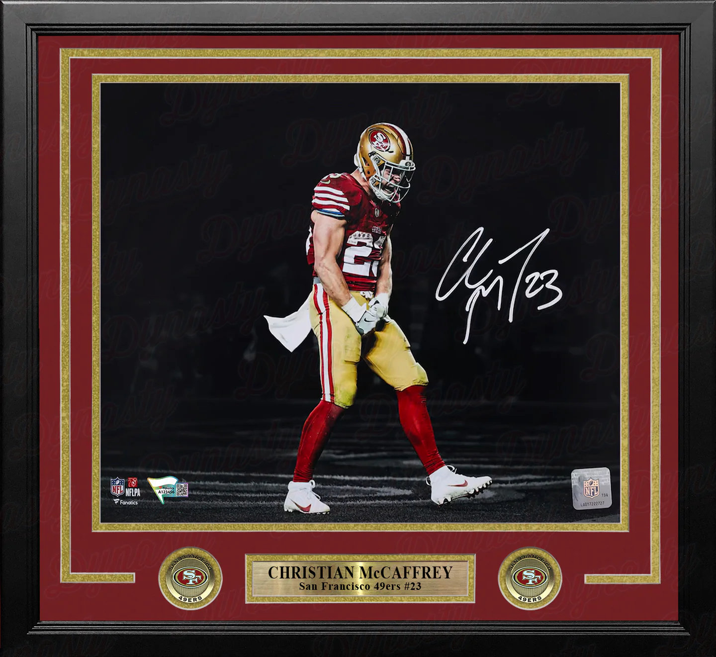 Christian McCaffrey San Francisco 49ers Autographed 11" x 14" Framed Blackout Football Photo - Image 2
