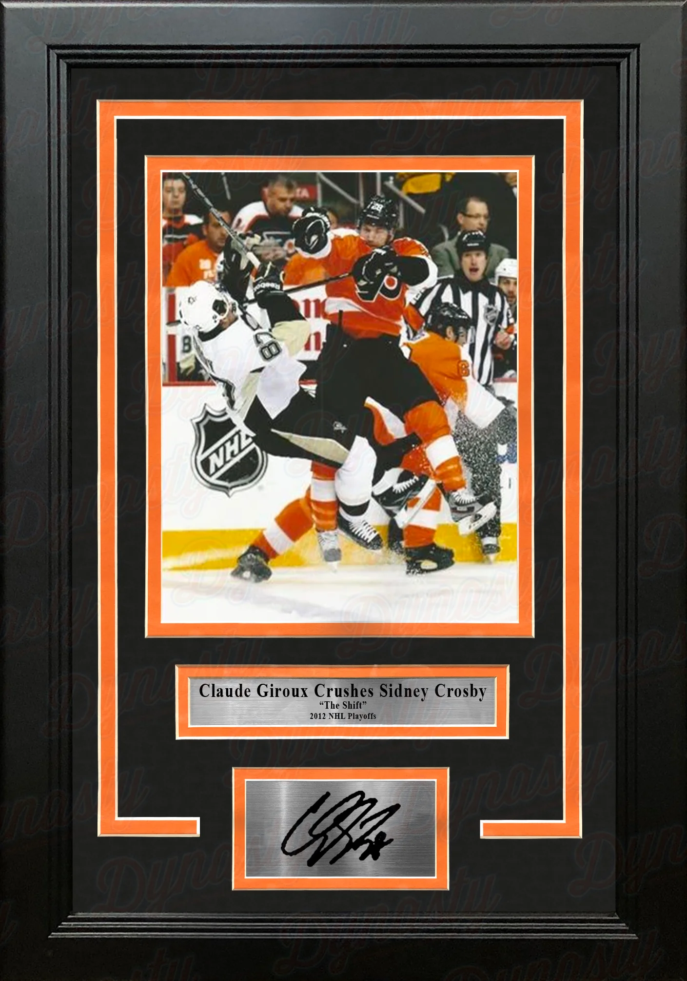 Claude Giroux Hits Sidney Crosby Philadelphia Flyers Playoffs Framed Photo with Engraved Autograph