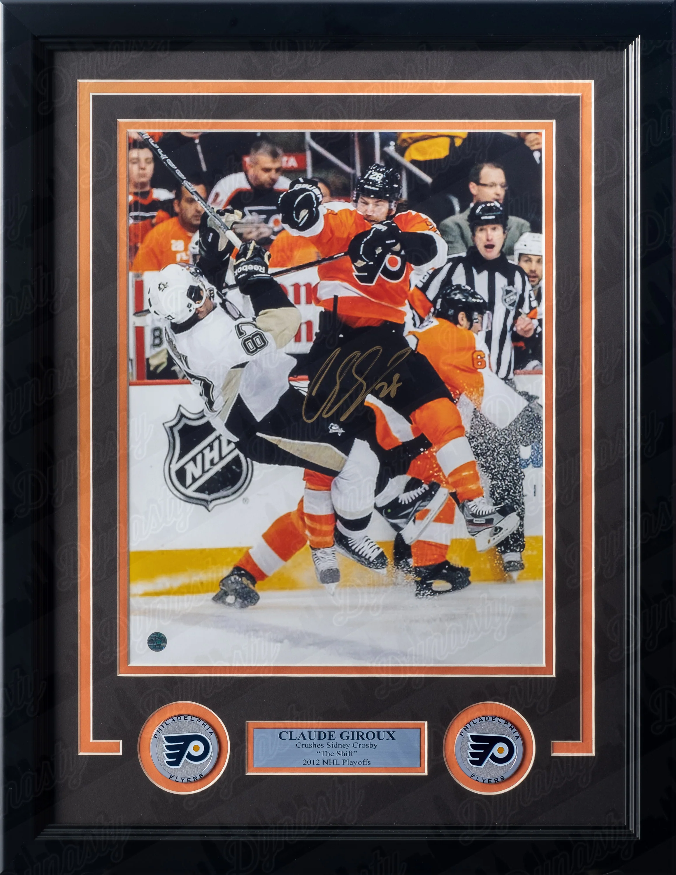 Claude Giroux Hits Sidney Crosby Philadelphia Flyers Autographed 8" x 10" Framed Hockey Photo
