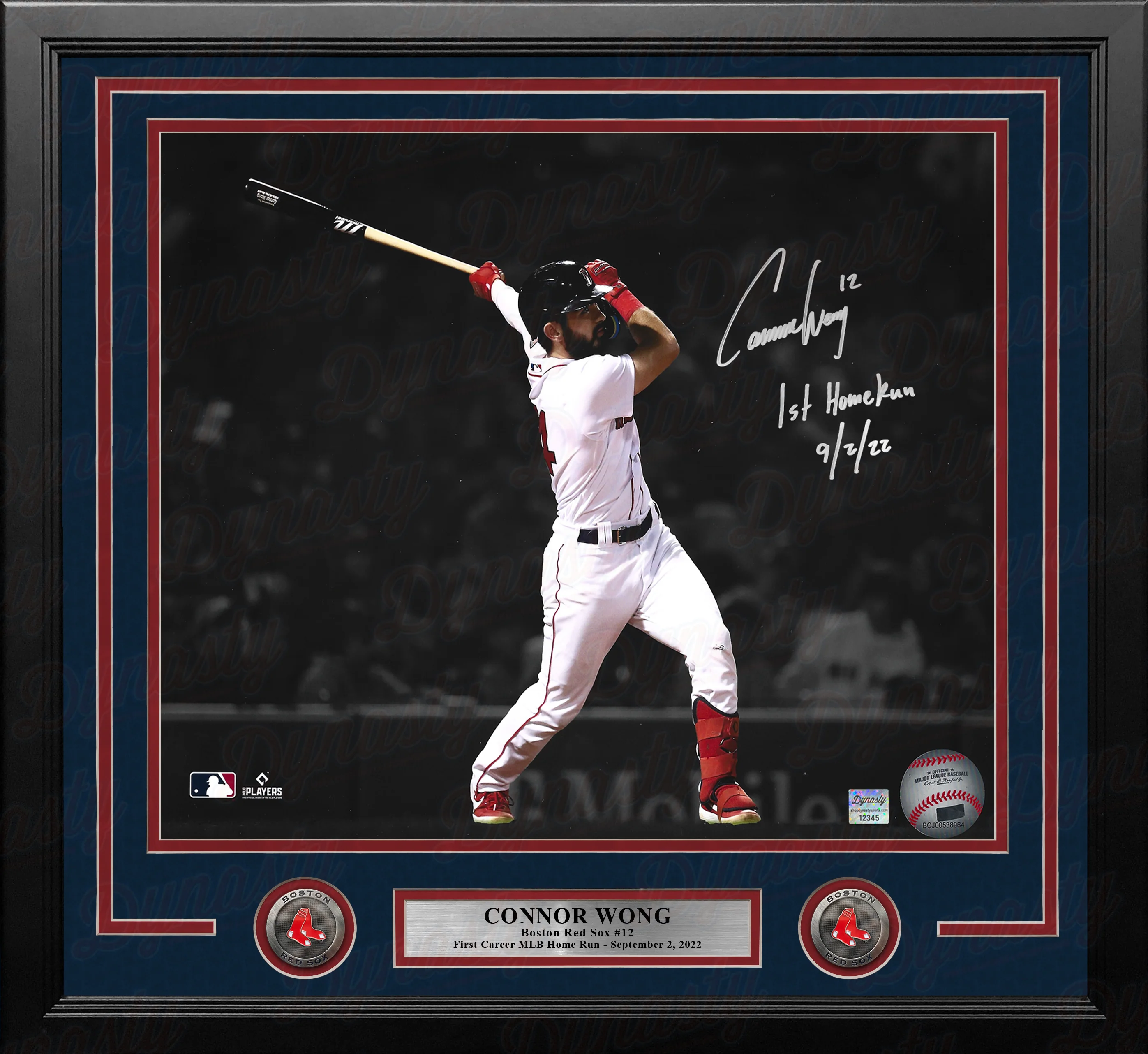 Connor Wong Boston Red Sox Autographed 16x20 Framed Photo Inscr. 1st Home Run with Date - Silver