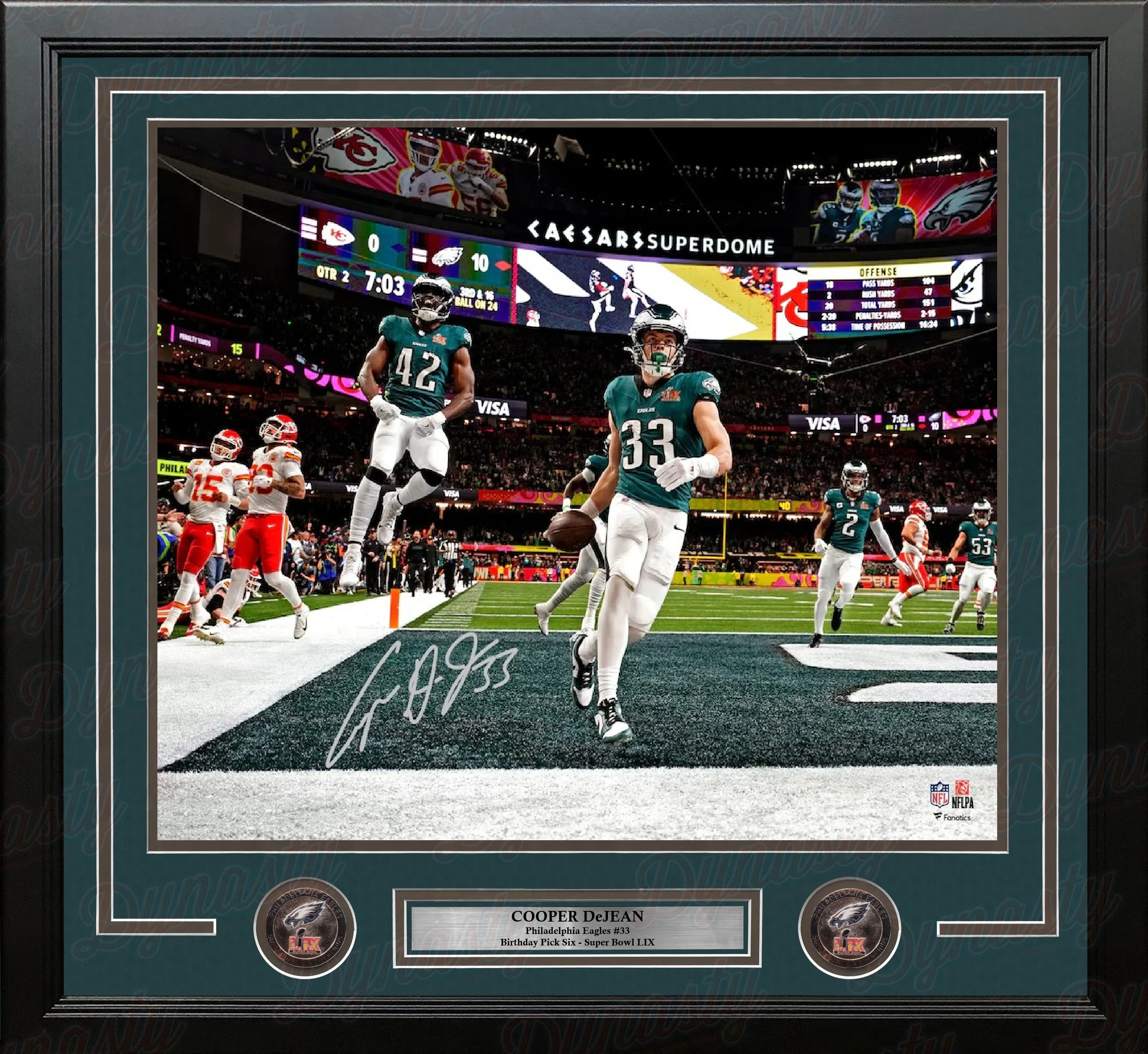 Cooper DeJean Super Bowl LIX Pick Six Philadelphia Eagles Autographed 16x20 Framed Football Photo