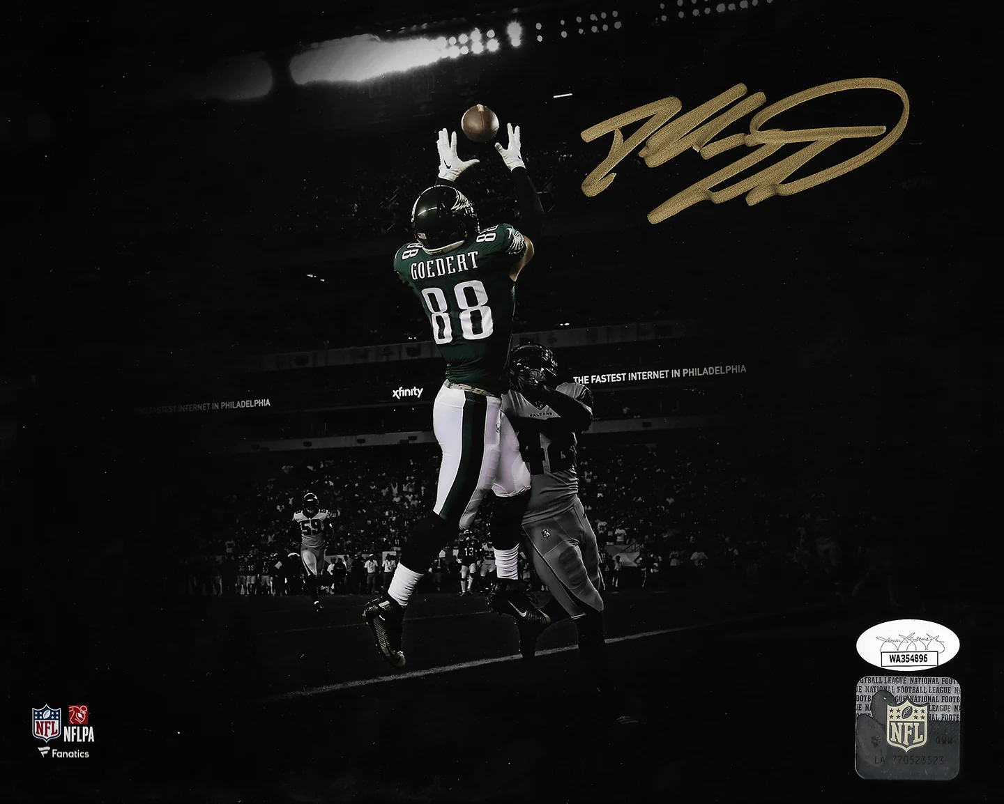 Dallas Goedert Touchdown Philadelphia Eagles Autographed 11" x 14" Blackout Football Photo