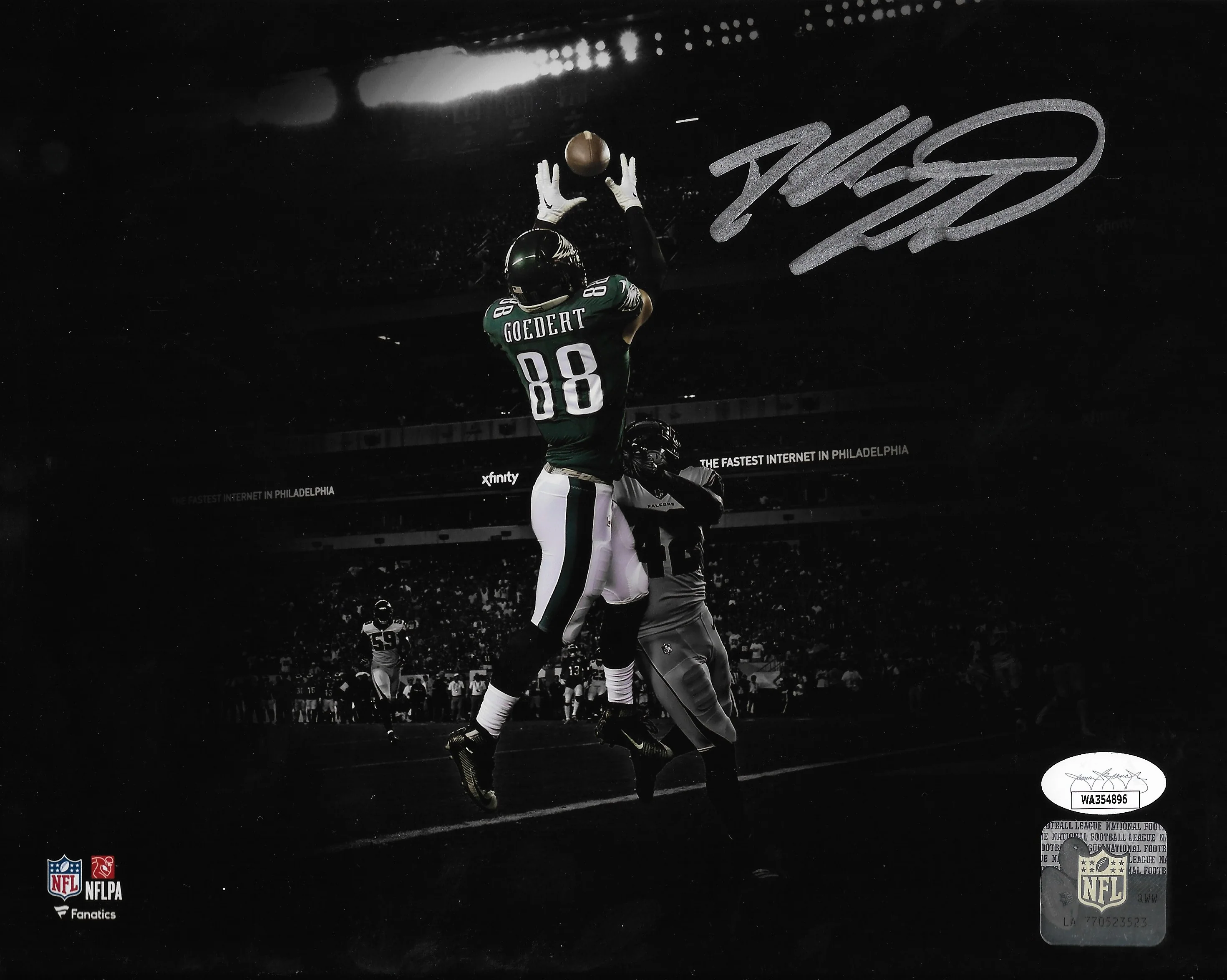 Dallas Goedert Touchdown Philadelphia Eagles Autographed 8" x 10" Blackout Football Photo