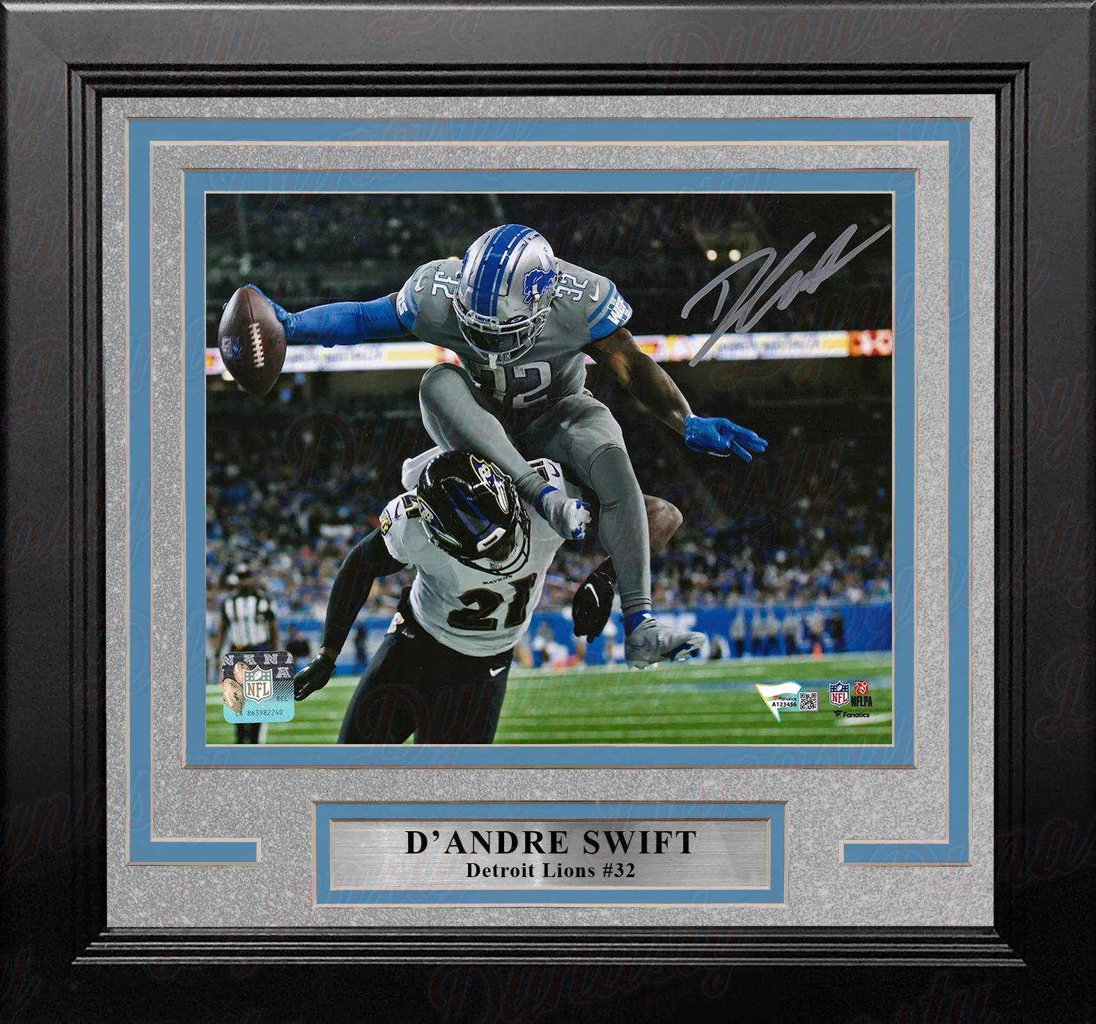 D'Andre Swift Hurdle Detroit Lions Autographed 8" x 10" Framed Football Photo
