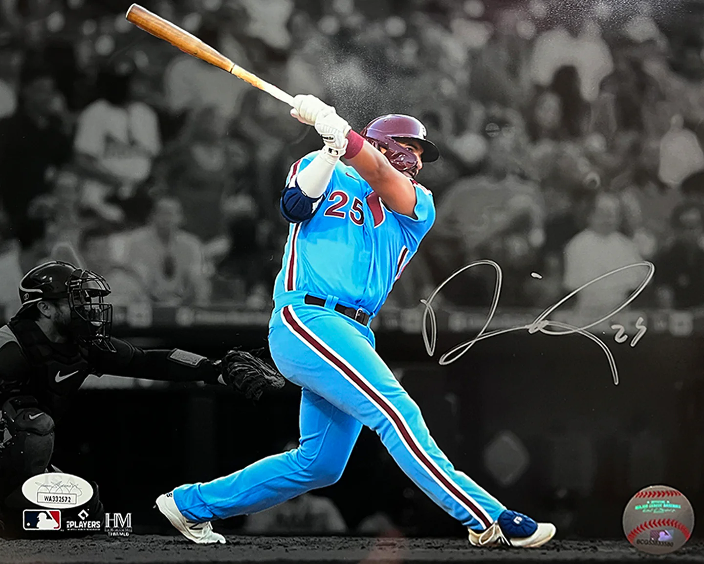 Darick Hall First Home Run Philadelphia Phillies Autographed Baseball Photo