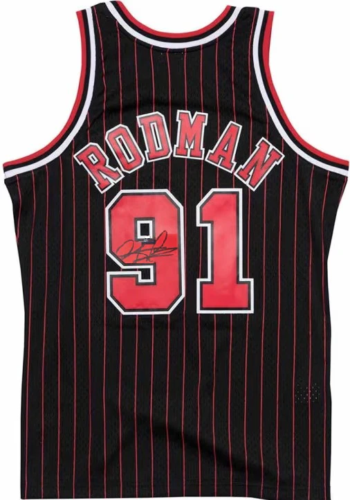 Dennis Rodman Chicago Bulls Autographed Black Mitchell & Ness Basketball Jersey