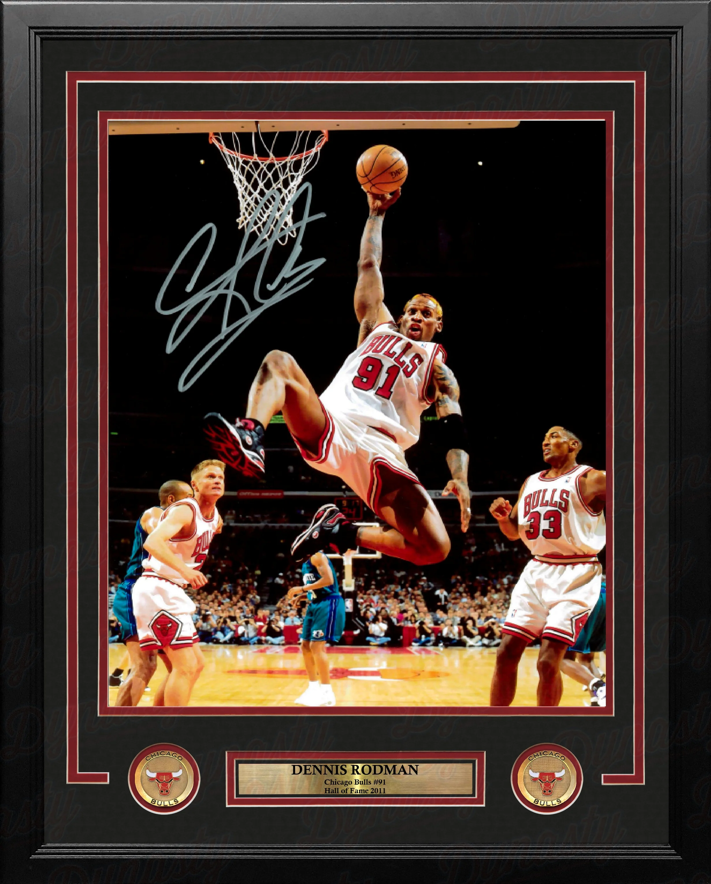 Dennis Rodman Slam Dunk Chicago Bulls Autographed 11" x 14" Framed Basketball Photo