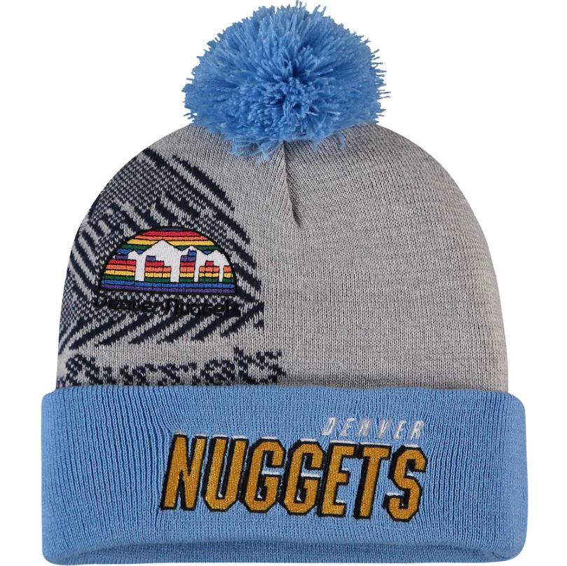 Denver Nuggets Mitchell & Ness Gray Hardwood Classics Draft Cuffed Knit Hat with Pom