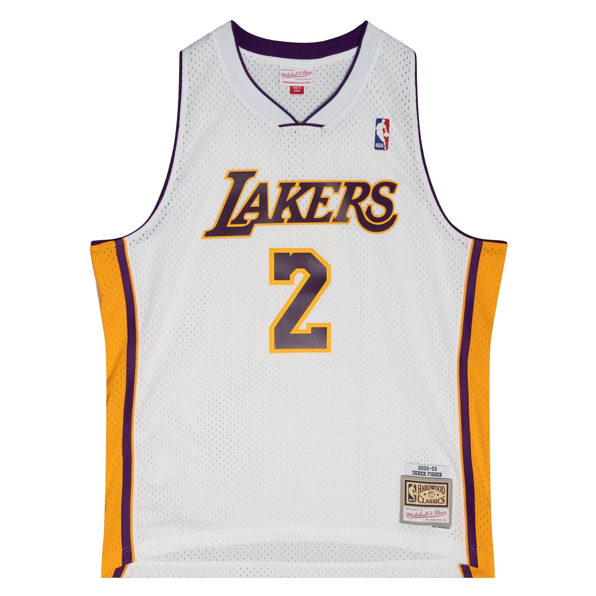 Derek Fisher Los Angeles Lakers Mitchell & Ness White Hardwood Classics 2002-03 Swingman Jersey - Image 2