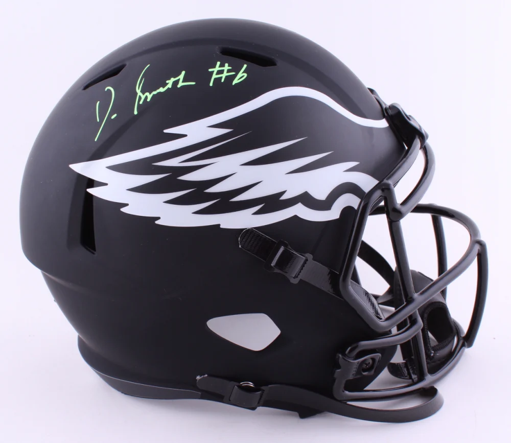 DeVonta Smith Philadelphia Eagles Autographed Football Eclipse Helmet - Kelly Green Signature