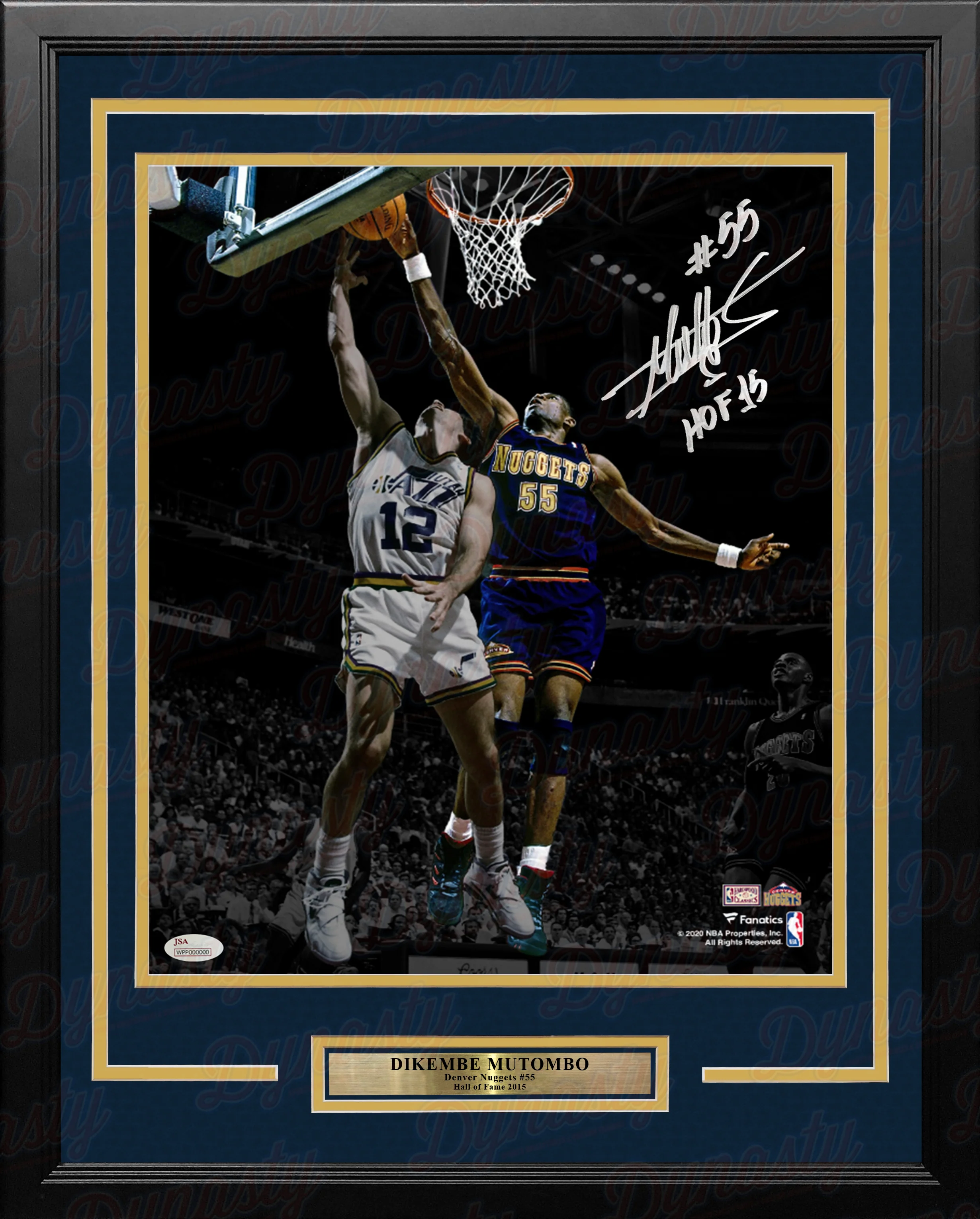 Dikembe Mutombo Denver Nuggets Autographed 11x14 Framed Photo Inscribed Hall of Fame: Silver Ink