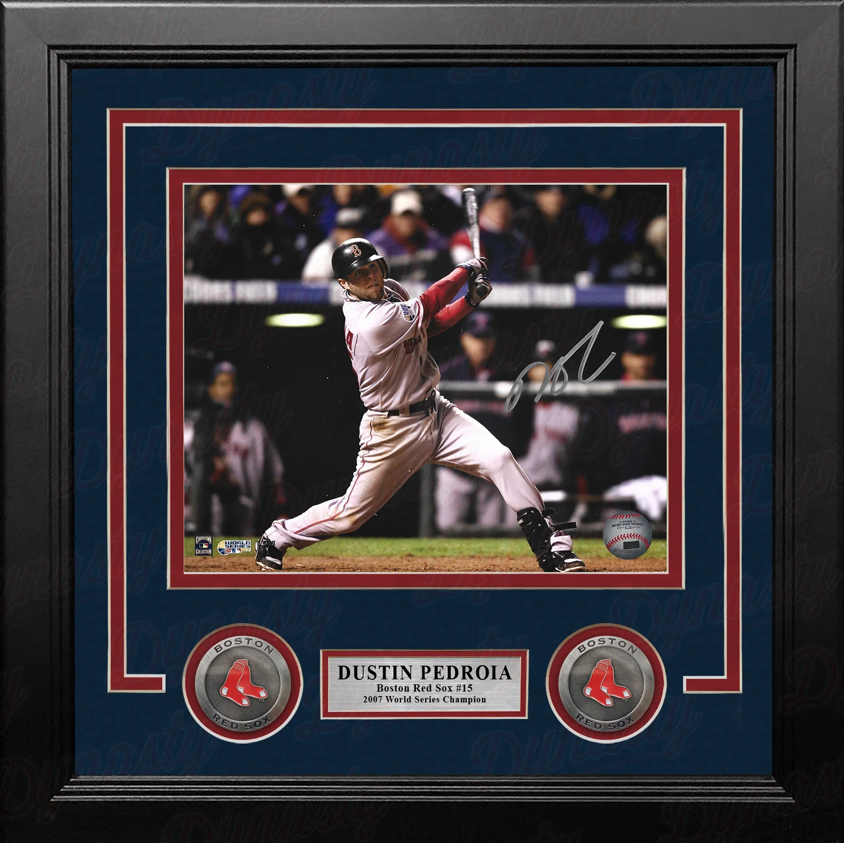Dustin Pedroia 2007 World Series Action Boston Red Sox Autographed 8" x 10" Framed Baseball Photo - Image 2