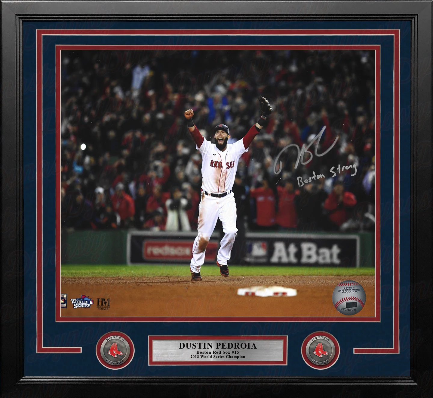 Dustin Pedroia 2013 World Series Boston Red Sox Autographed 16x20 Framed Photo - Boston Strong - Image 2