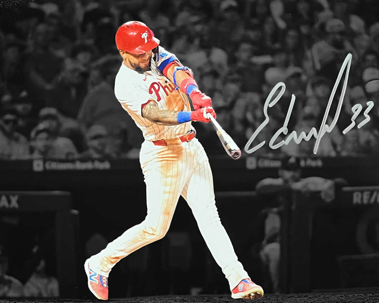 Edmundo Sosa Swing Autographed Philadelphia Phillies 11" x 14" Blackout Baseball Photo - Image 2