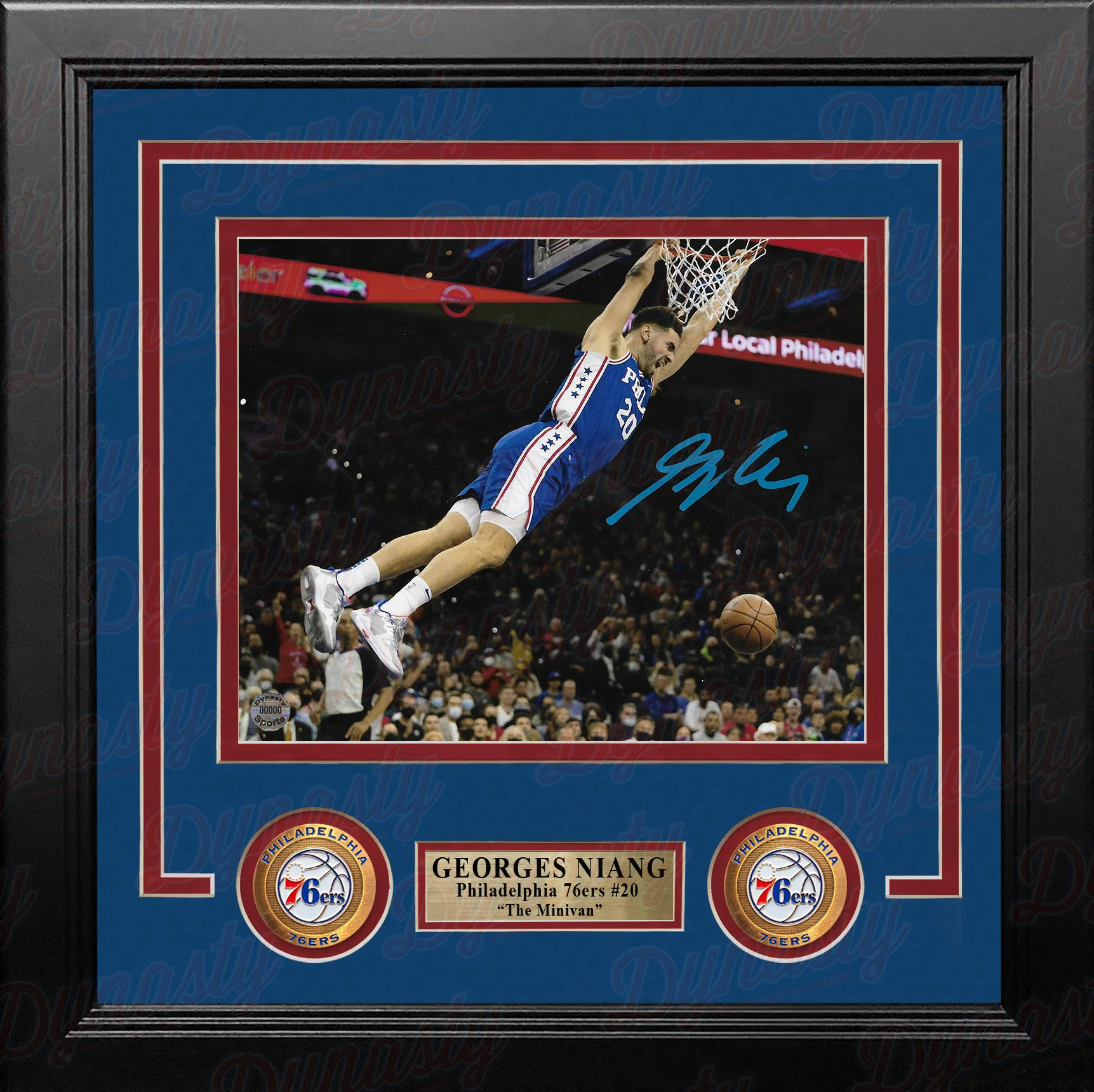 Georges Niang in Action Philadelphia 76ers Autographed Framed Basketball Photo