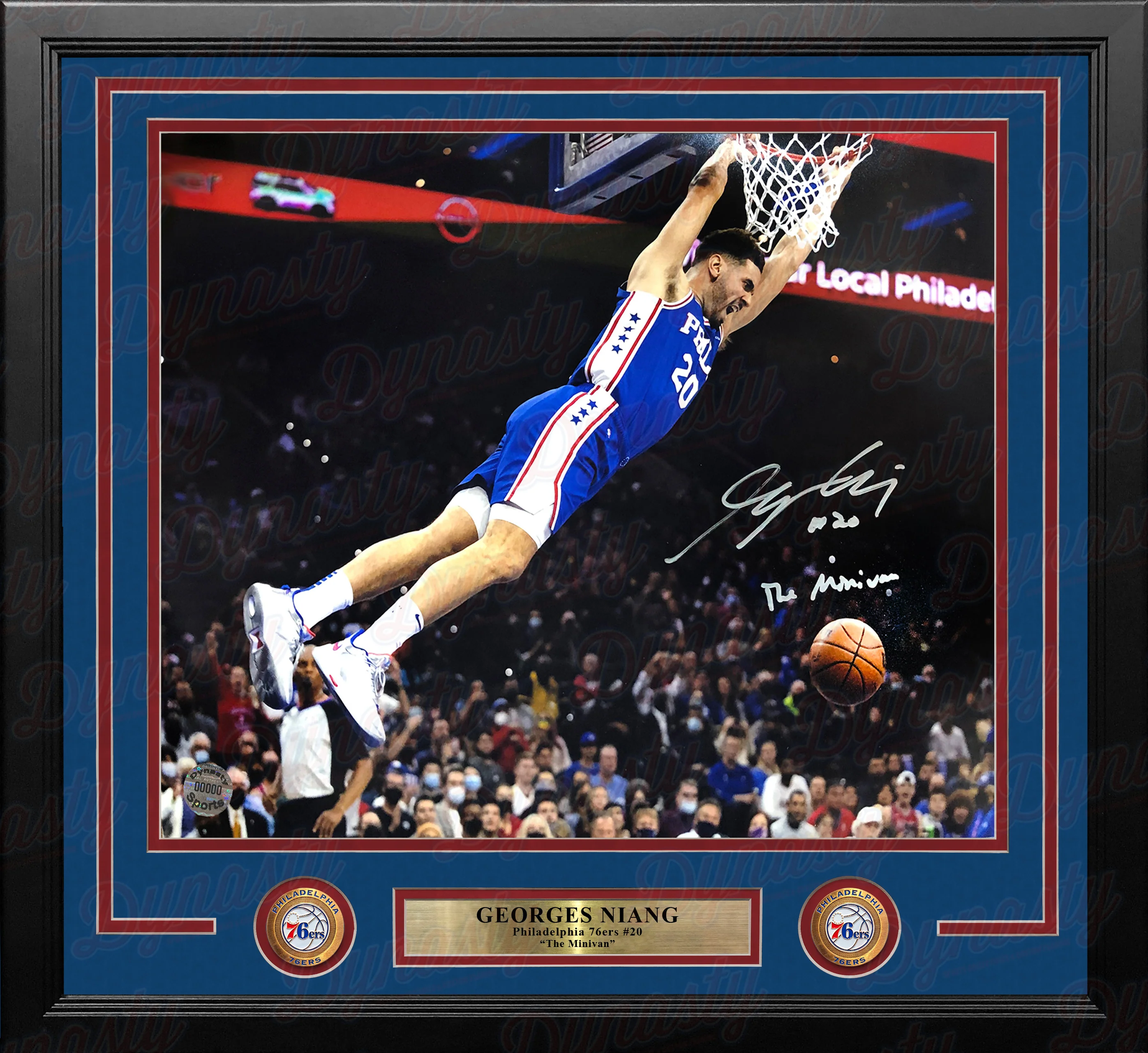 Georges Niang in Action Philadelphia 76ers Autographed Framed Basketball Photo - Image 2