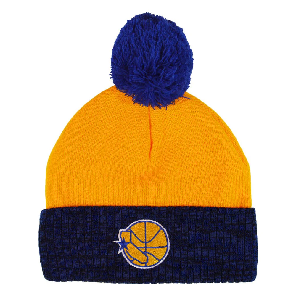 Golden State Warriors Mitchell & Ness Hardwood Classics Two Tone Cuffed Pom Knit Hat