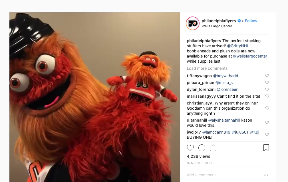Gritty Philadelphia Flyers Plush Mascot Figure (Orange Jersey) - Image 2